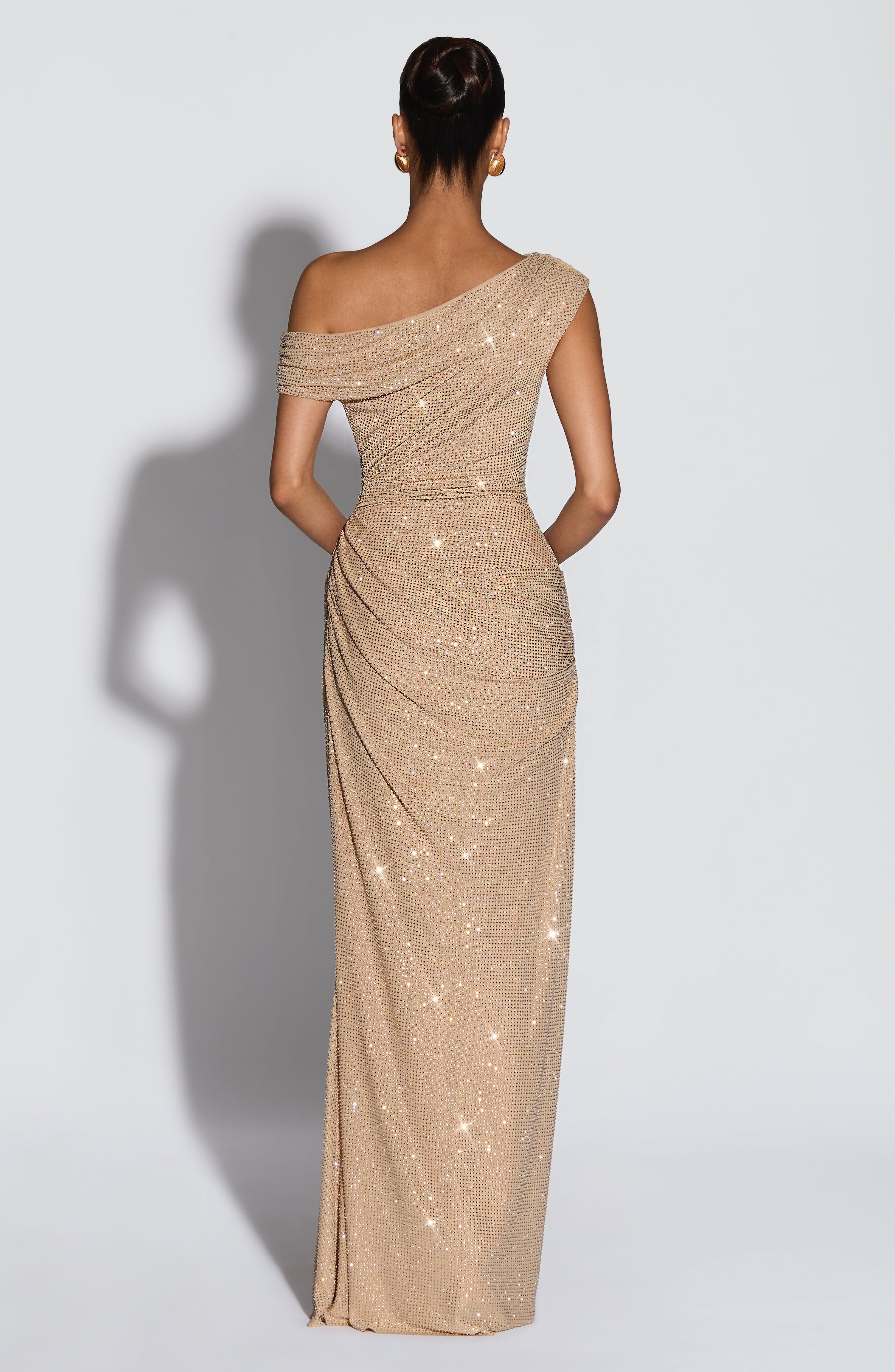 Ottilie mesh ruched maxi evening dress - Gold