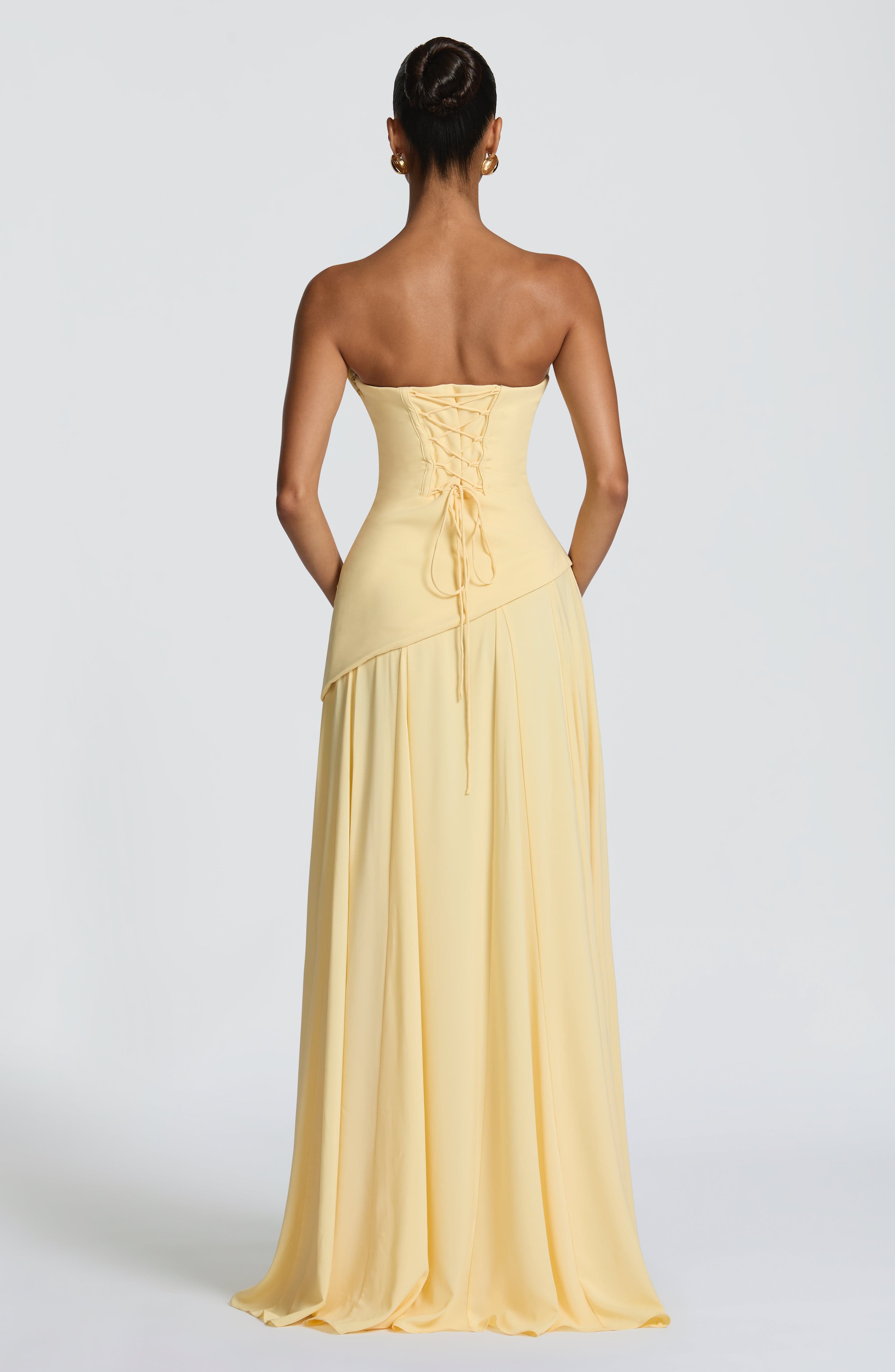 Patricia Pleated Corset Maxi Wedding Guest Dress - Lemon