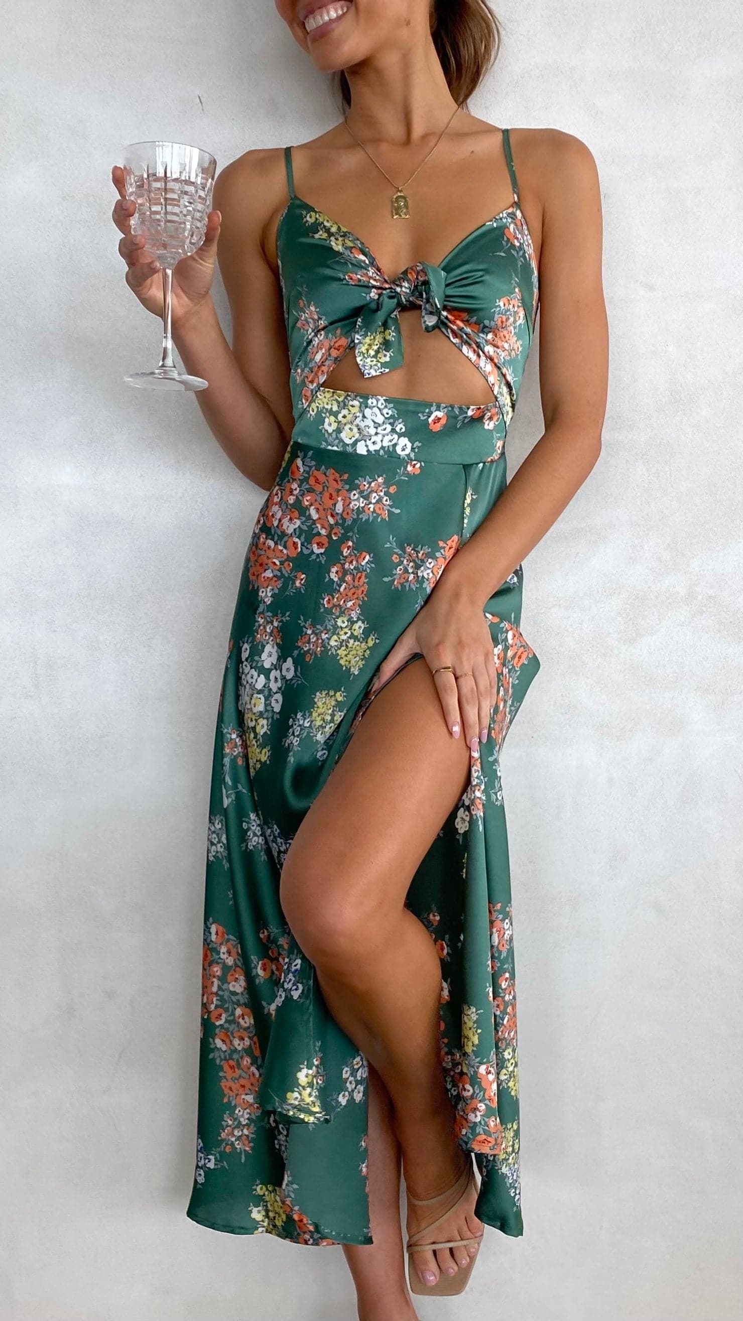 Dreamers Green Floral Midi Dress