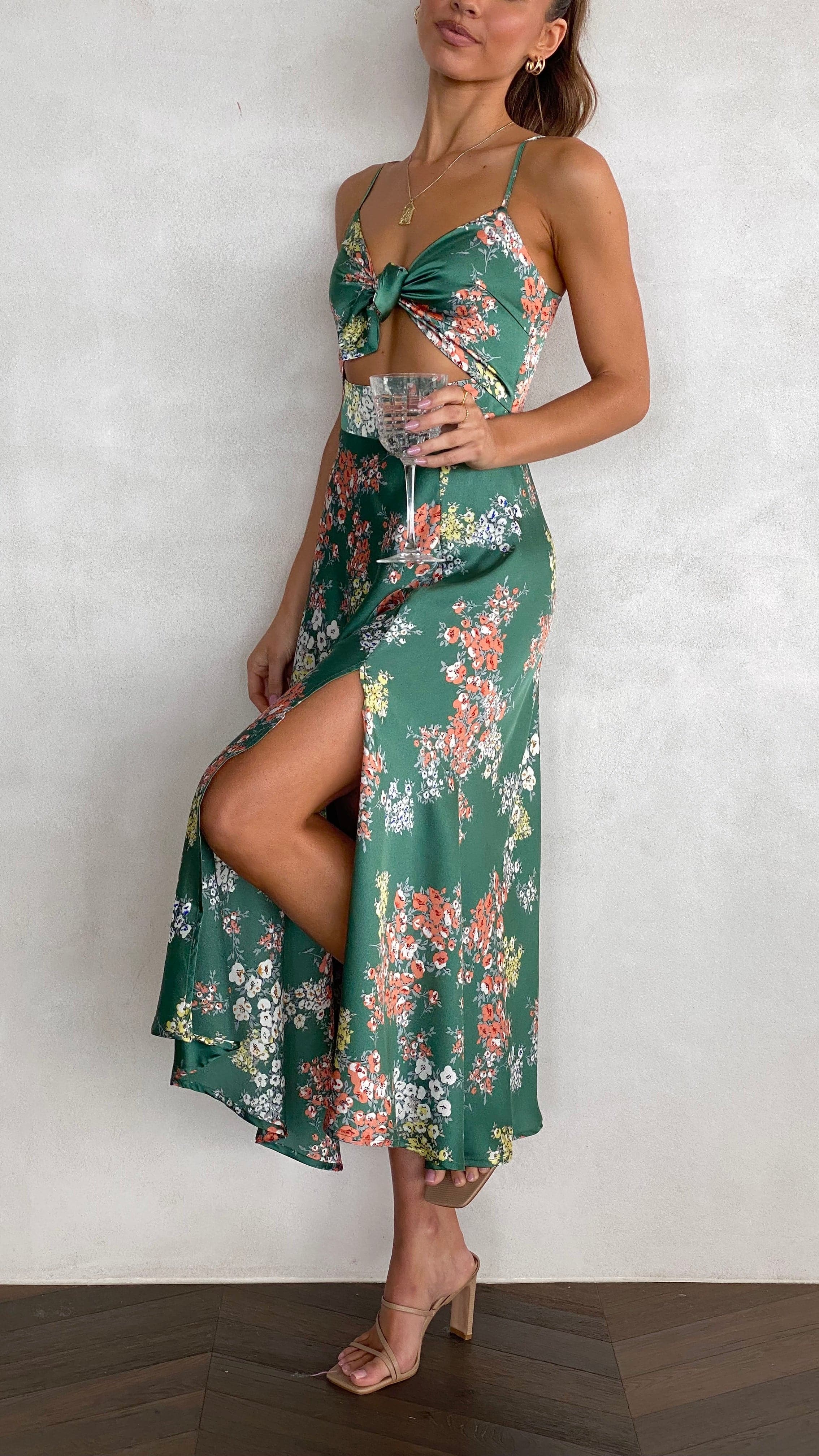 Dreamers Green Floral Midi Dress