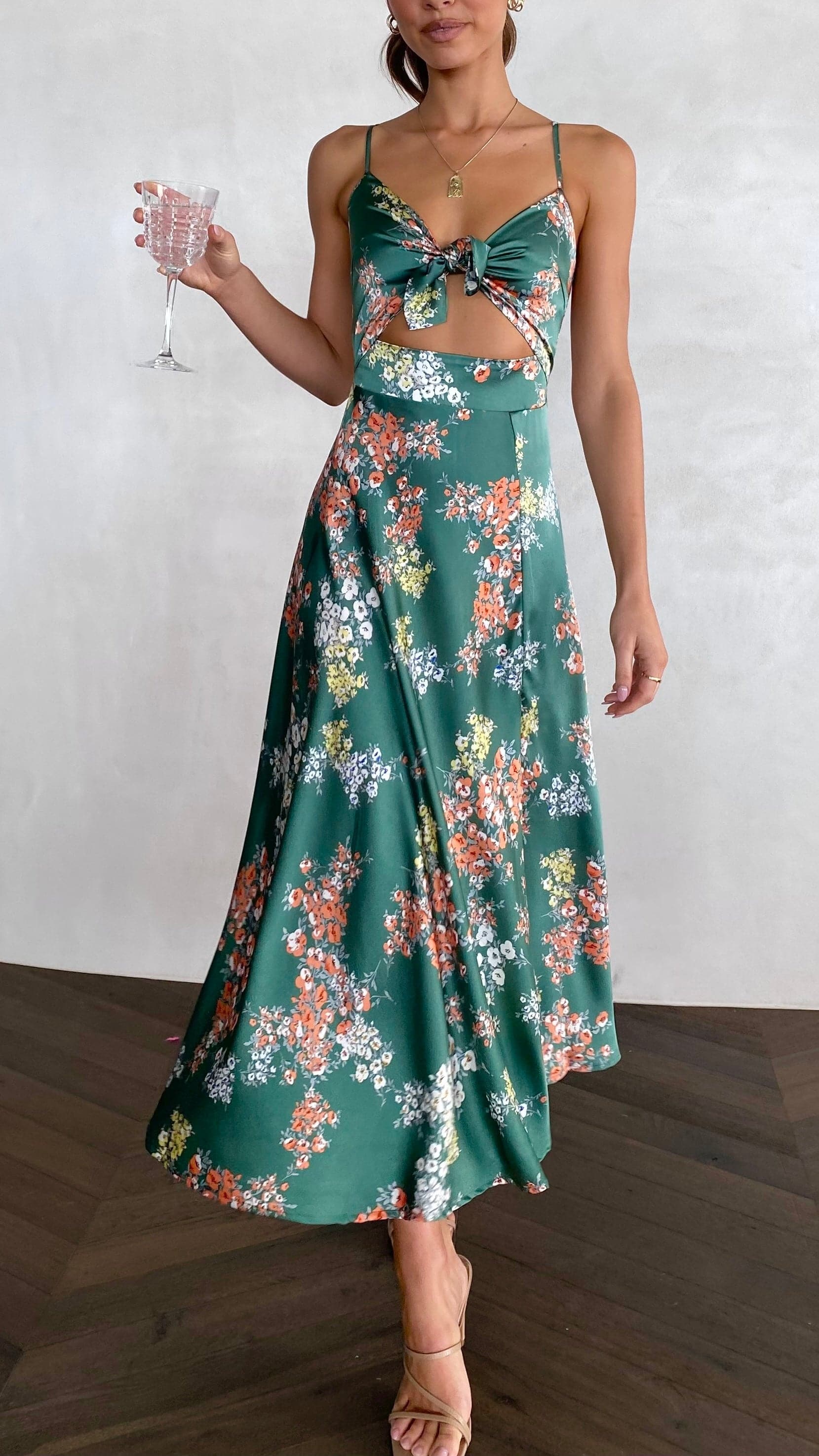 Dreamers Green Floral Midi Dress