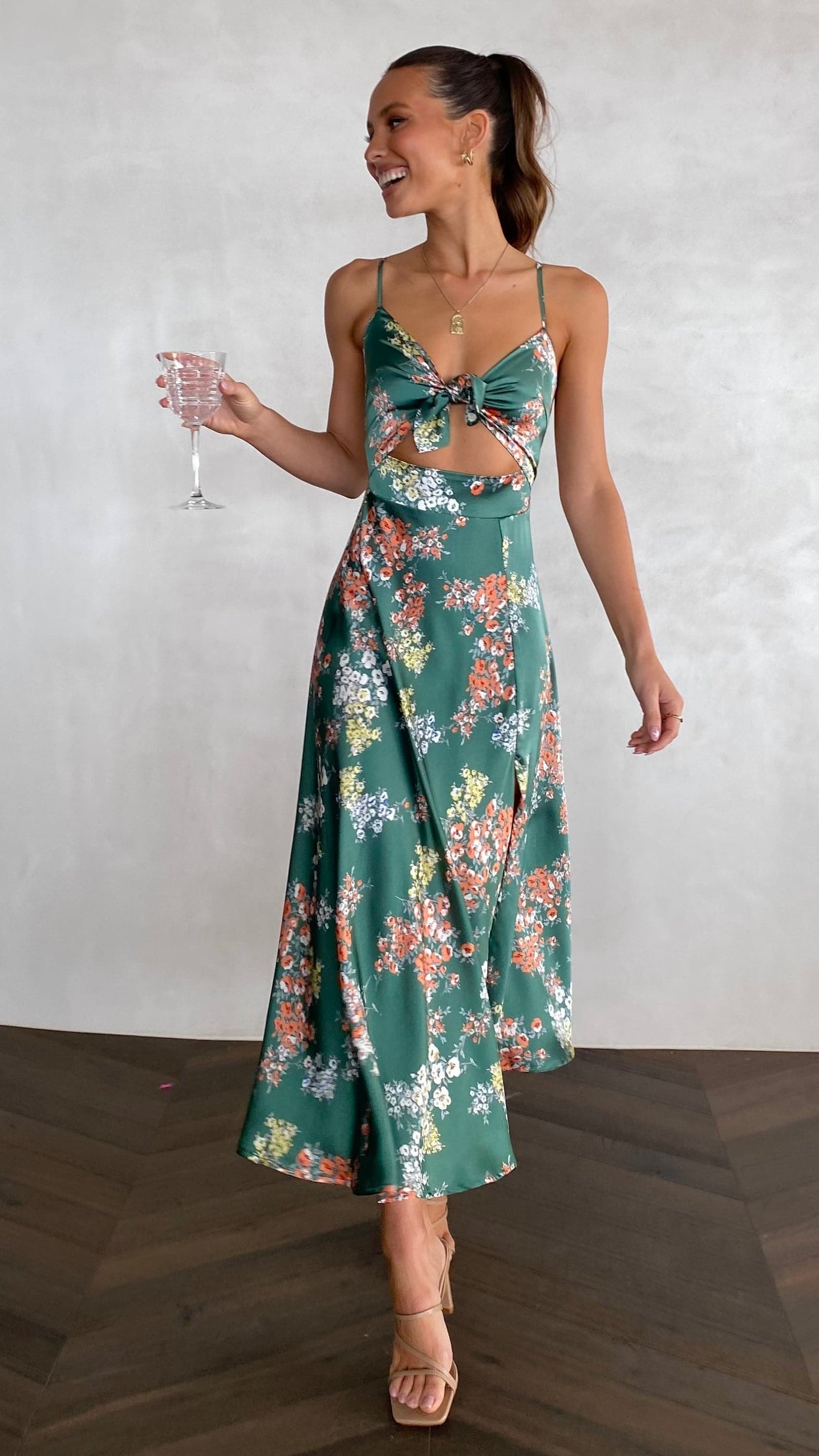 Dreamers Green Floral Midi Dress