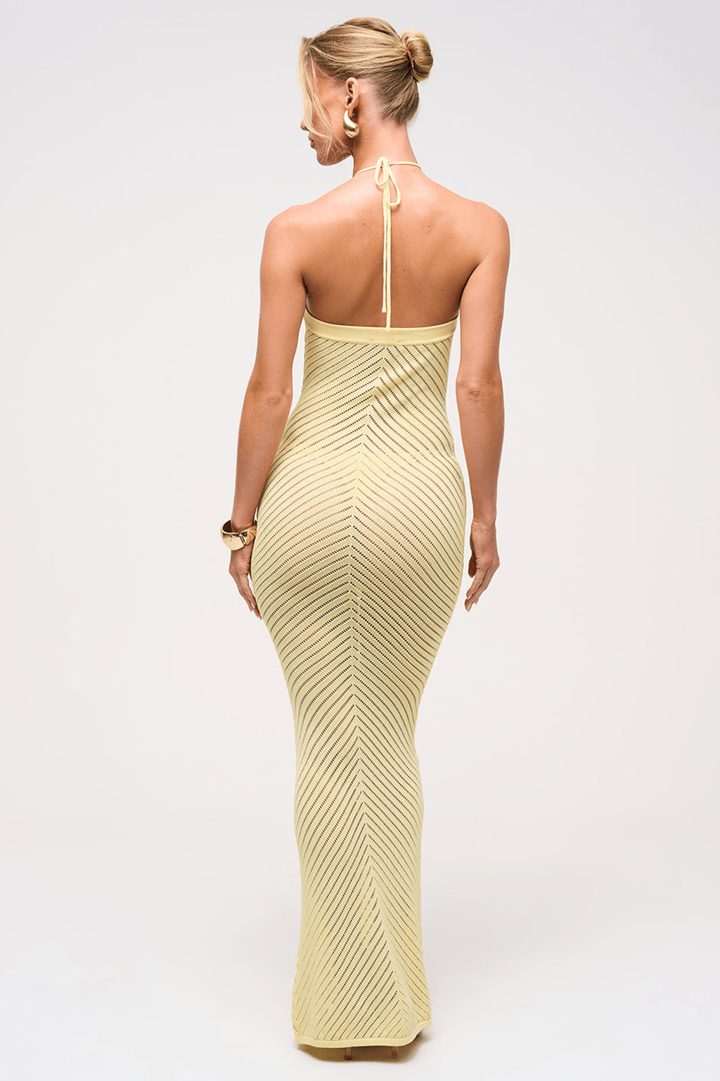 REMY CHEVRON KNITTED MAXI DRESS IN YELLOW