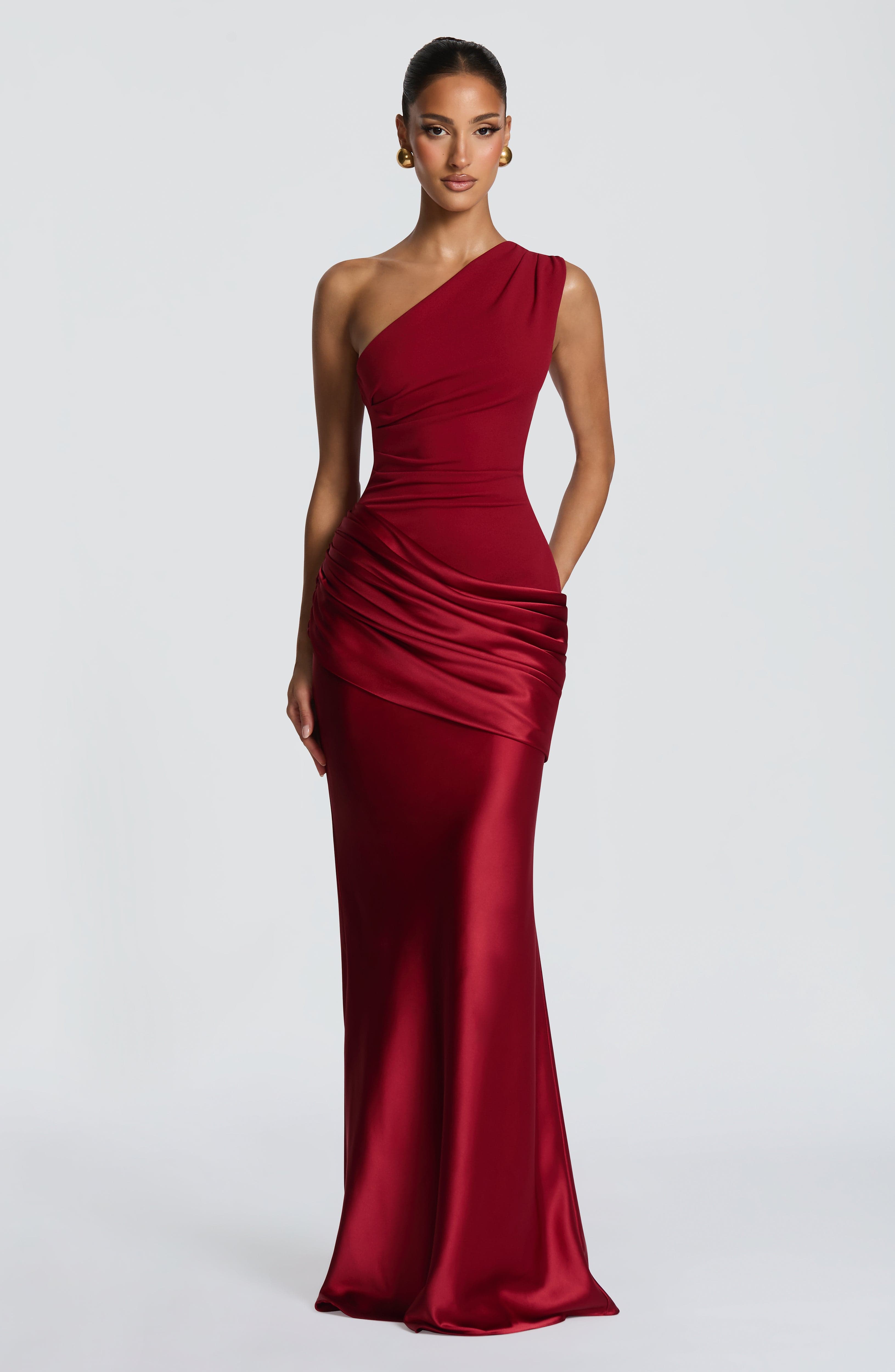 Sadona Maxi Dress - Deep Red Satin Crepe