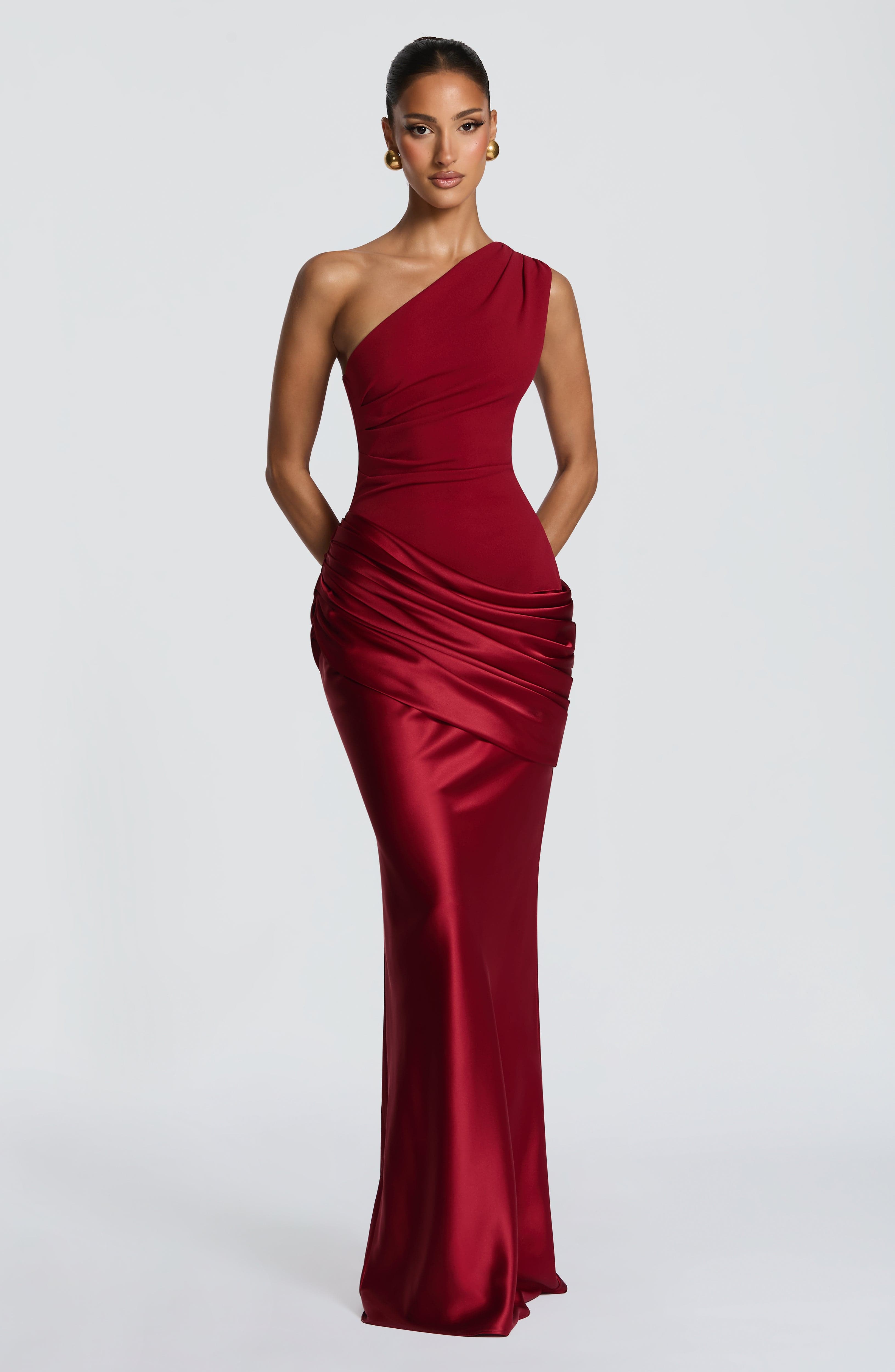Sadona Maxi Dress - Deep Red Satin Crepe