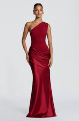 Sadona Maxi Dress - Deep Red Satin Crepe