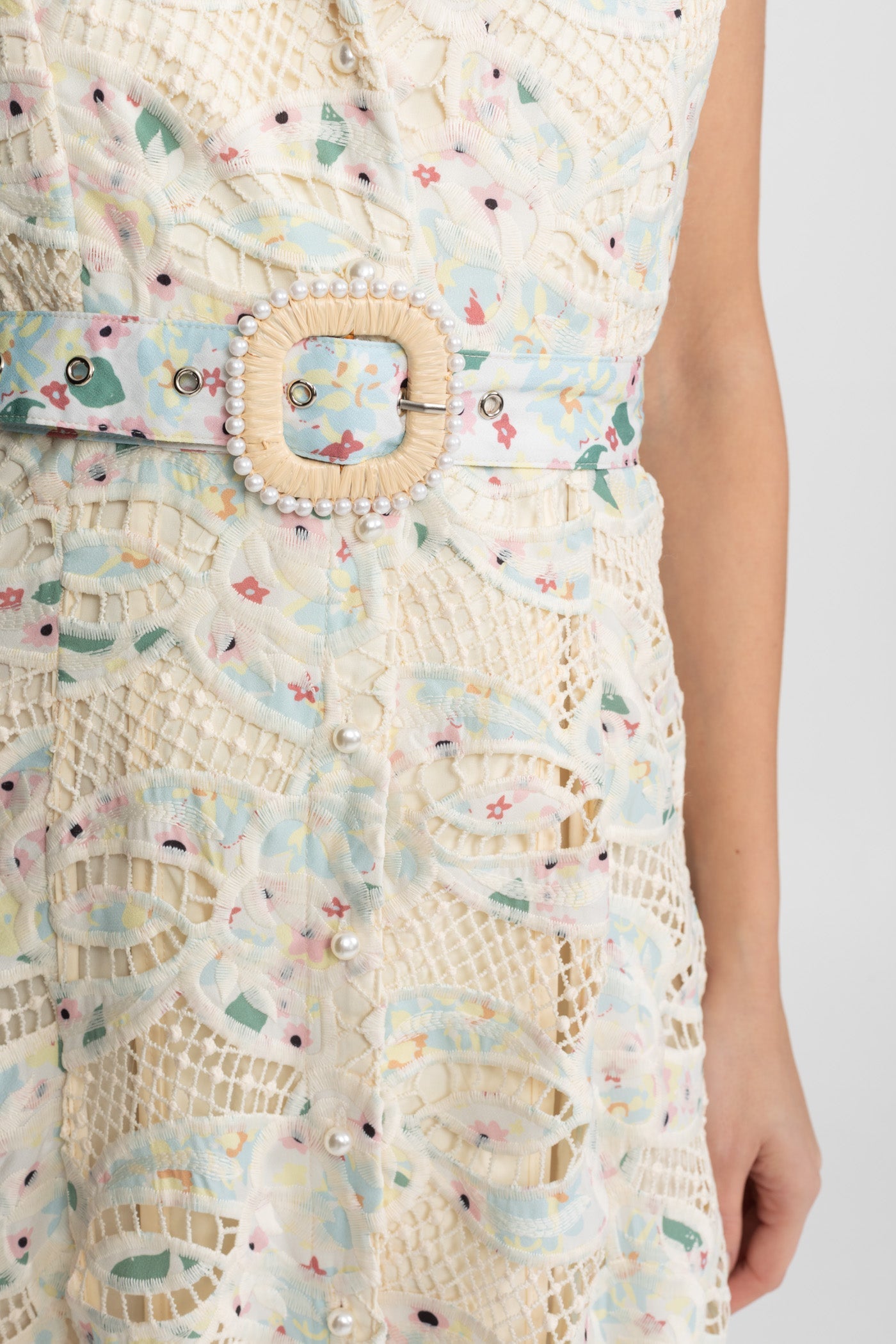 Halter Lace Midi Dress with Belted Waist Ivoire