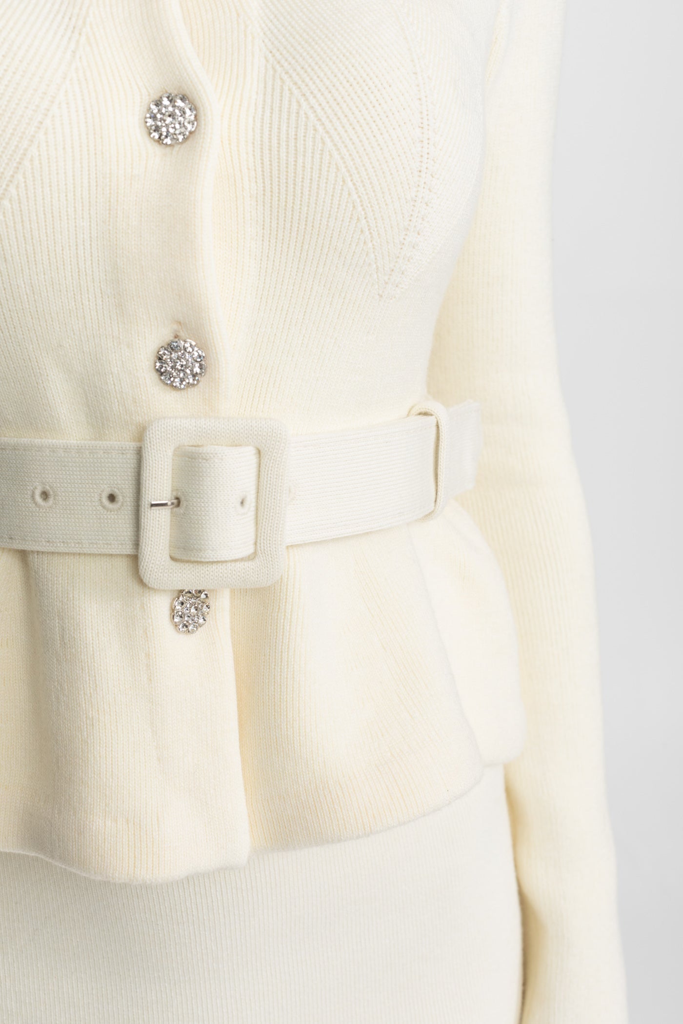 Midi Dress with Peplum Waist and Crystal Collar Ivoire