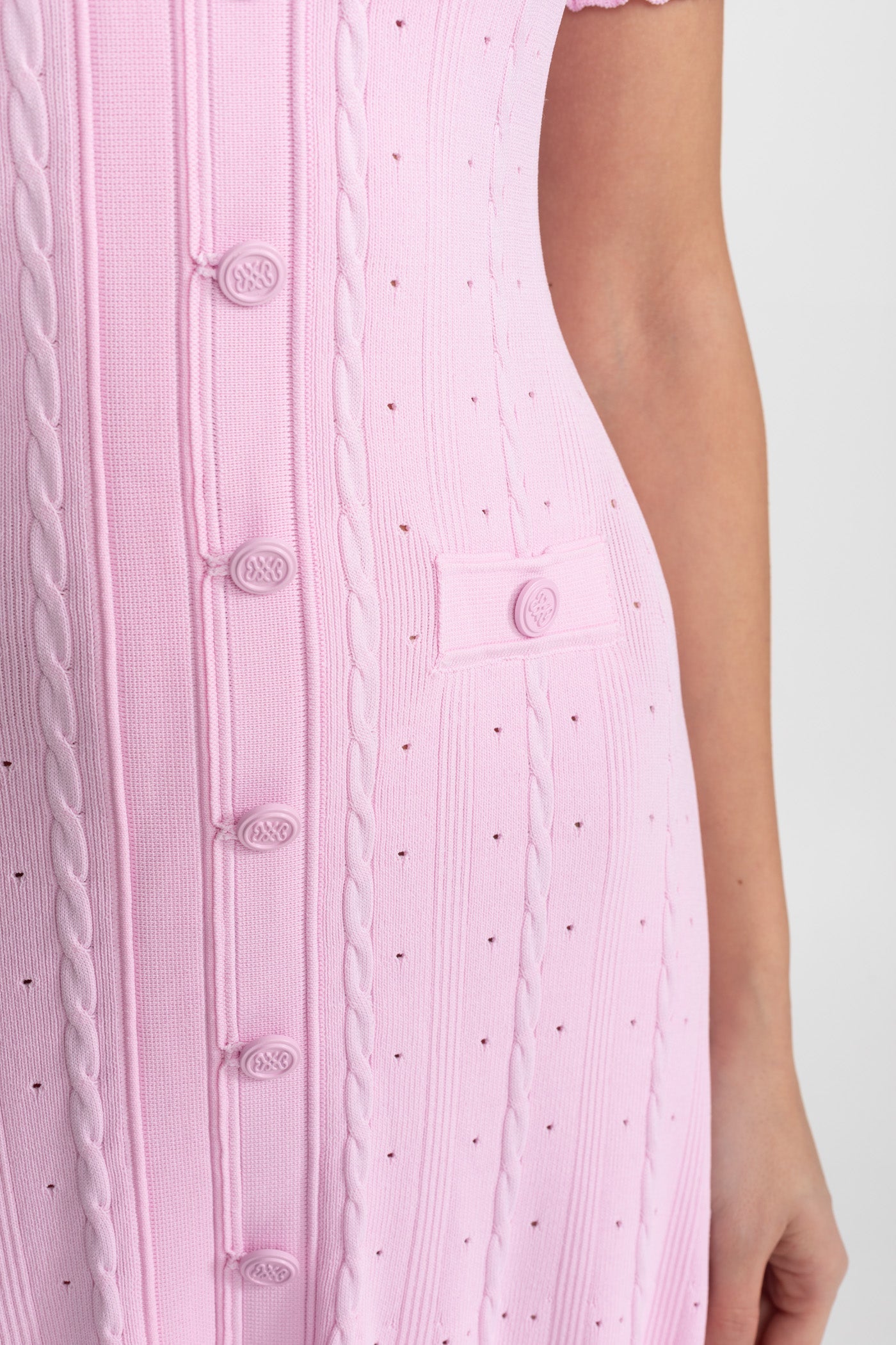 Knit Button-Front Midi Dress with Scalloped Sleeves Pink