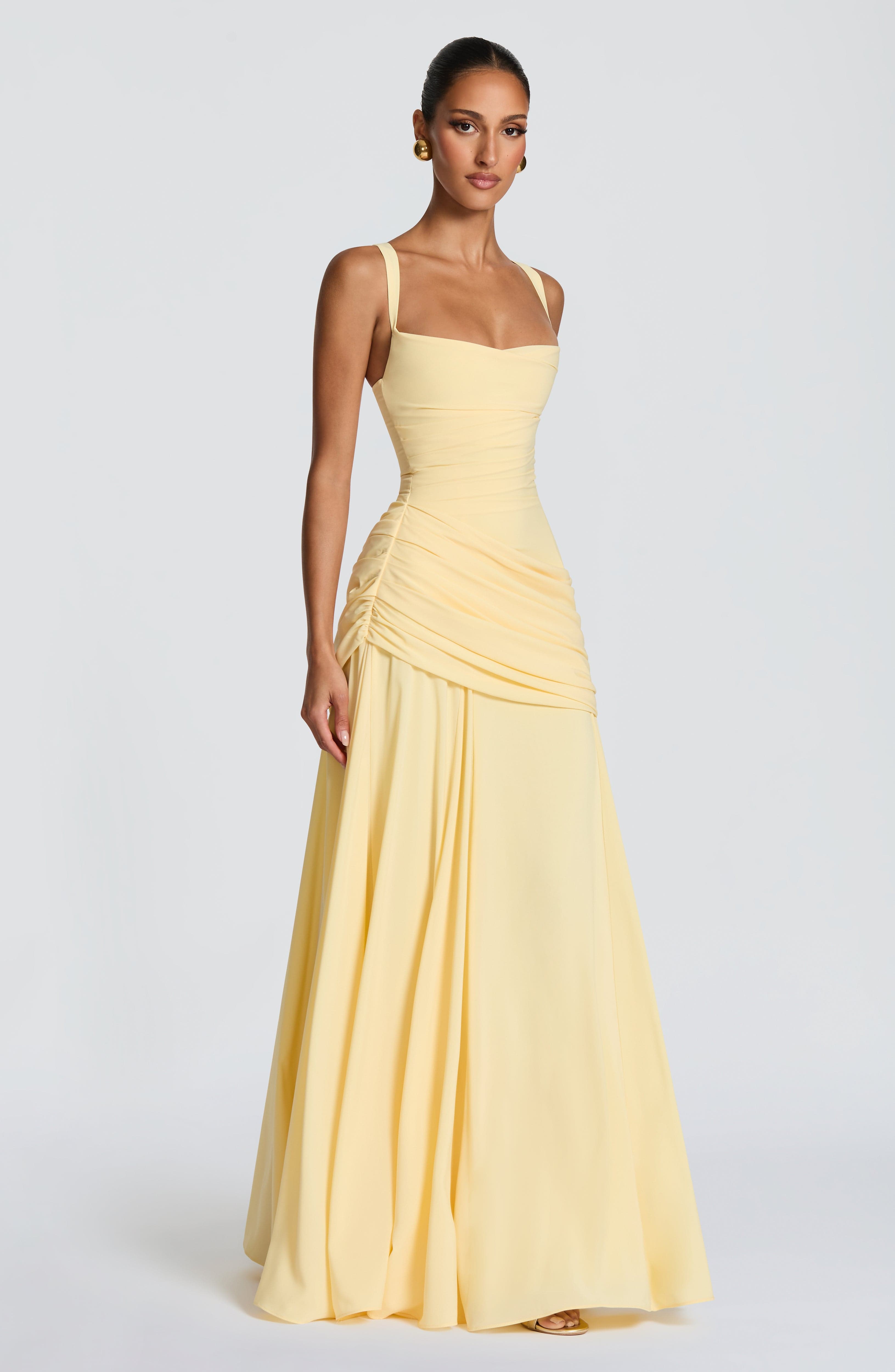 Sura Maxi Dress - Lemon Chiffon Twist Cowl