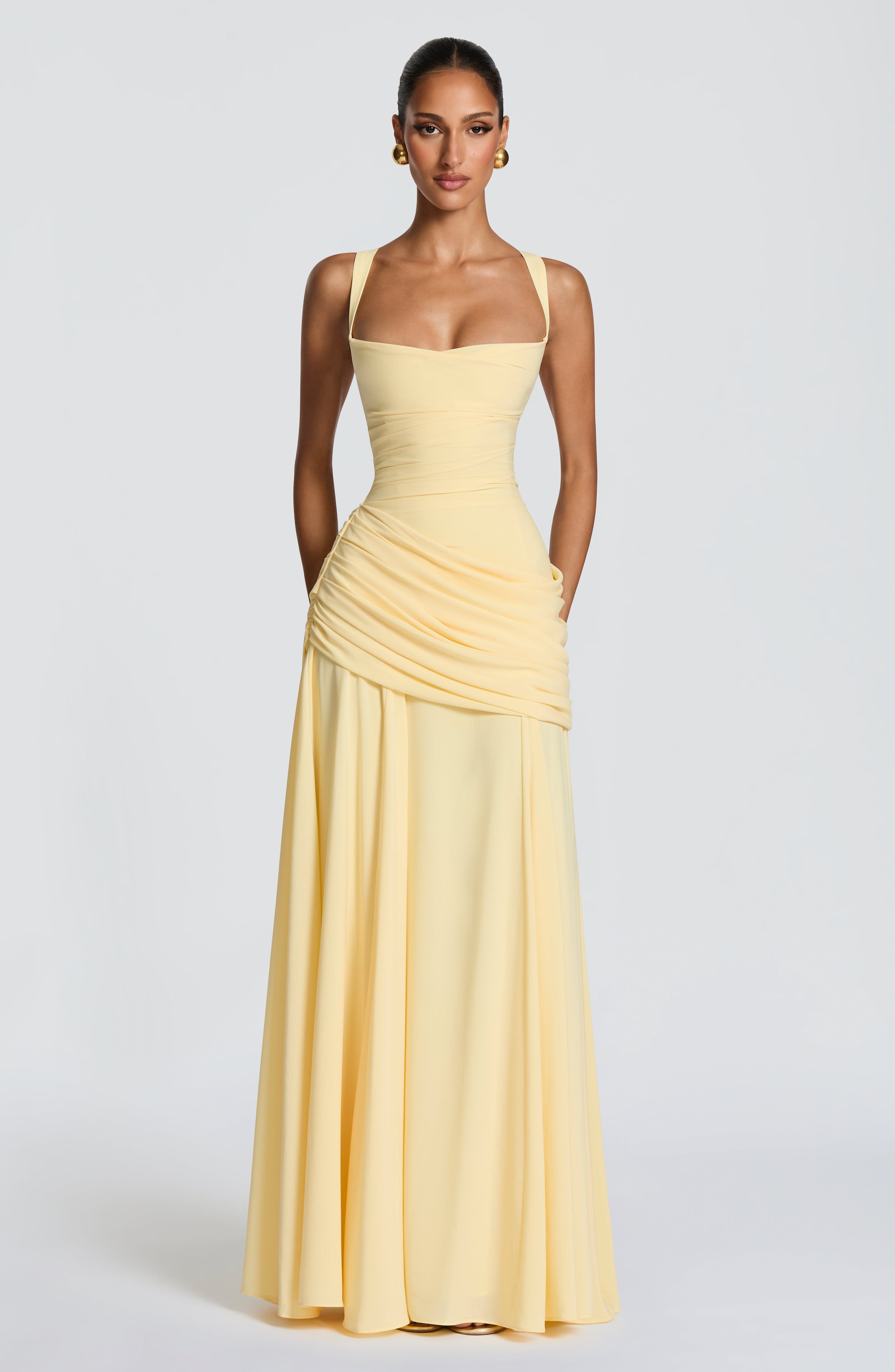 Sura Maxi Dress - Lemon Chiffon Twist Cowl