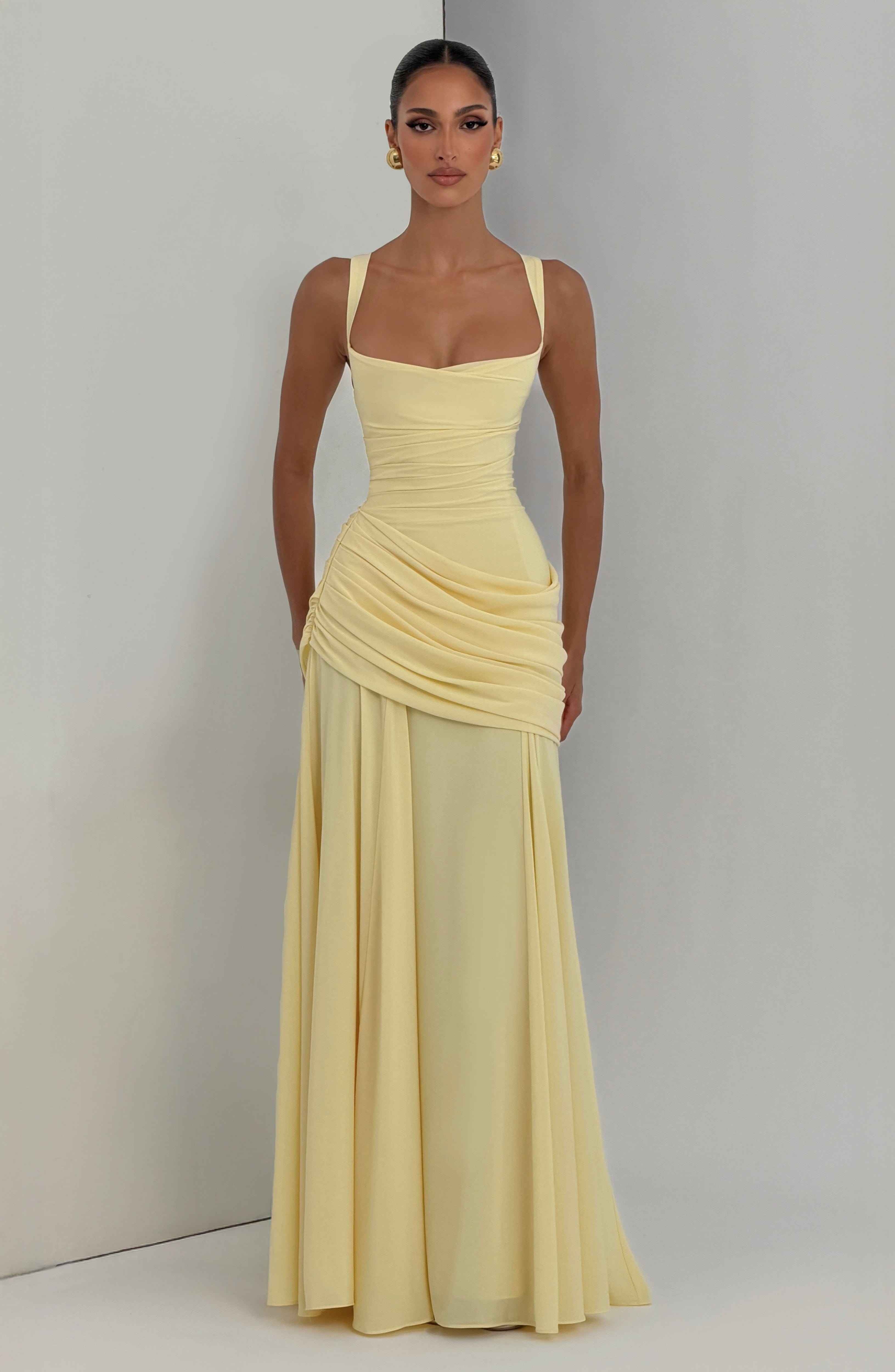 Sura Maxi Dress - Lemon Chiffon Twist Cowl