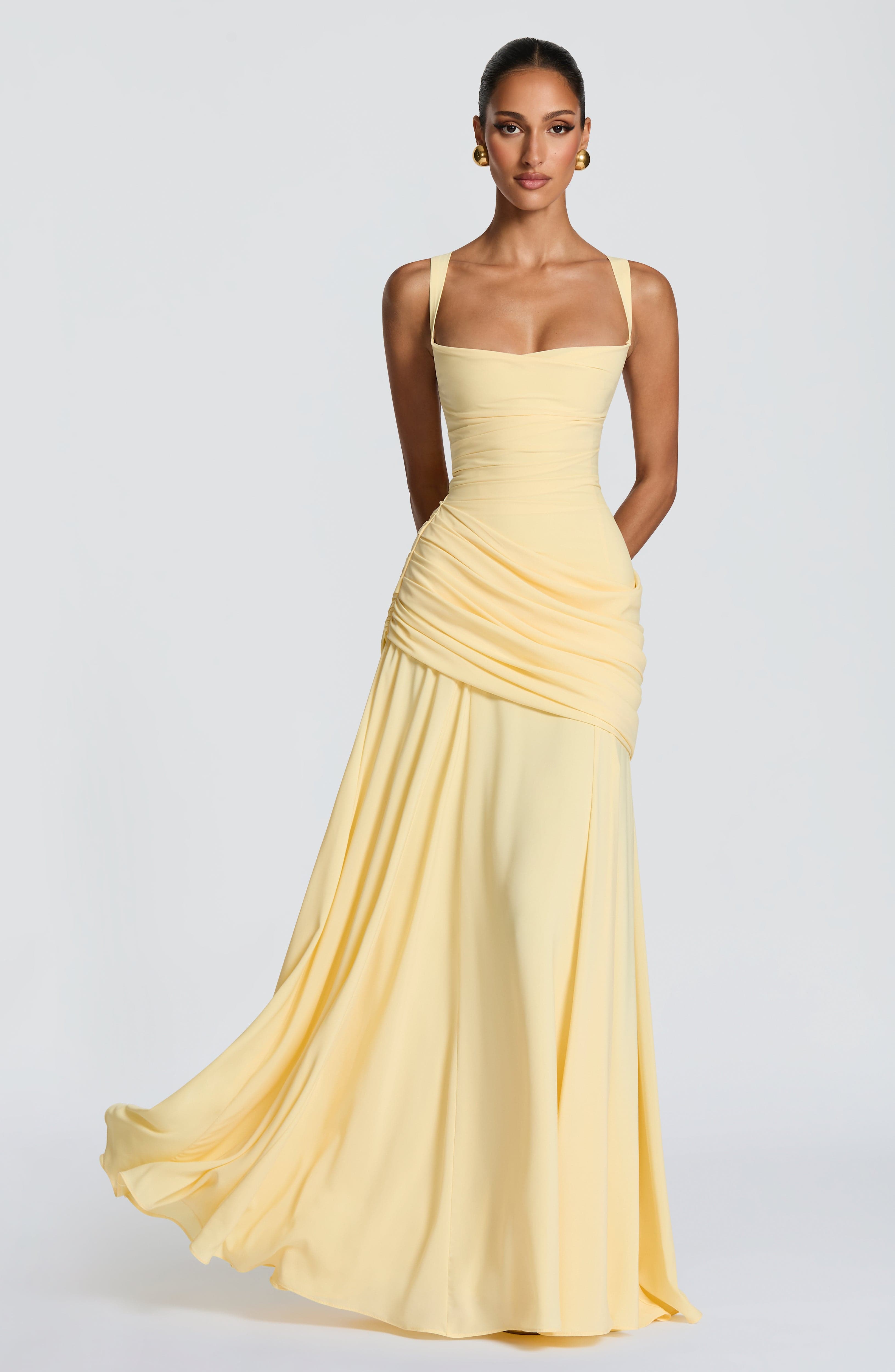 Sura Maxi Dress - Lemon Chiffon Twist Cowl