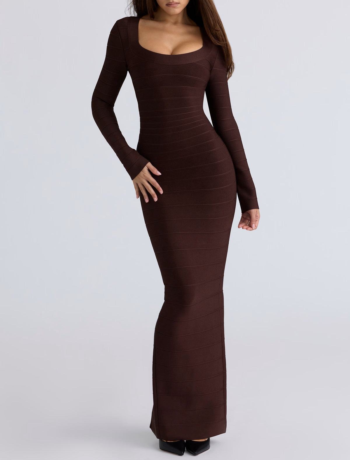 Chocolat Long Sleeve Bandage Maxi Dress