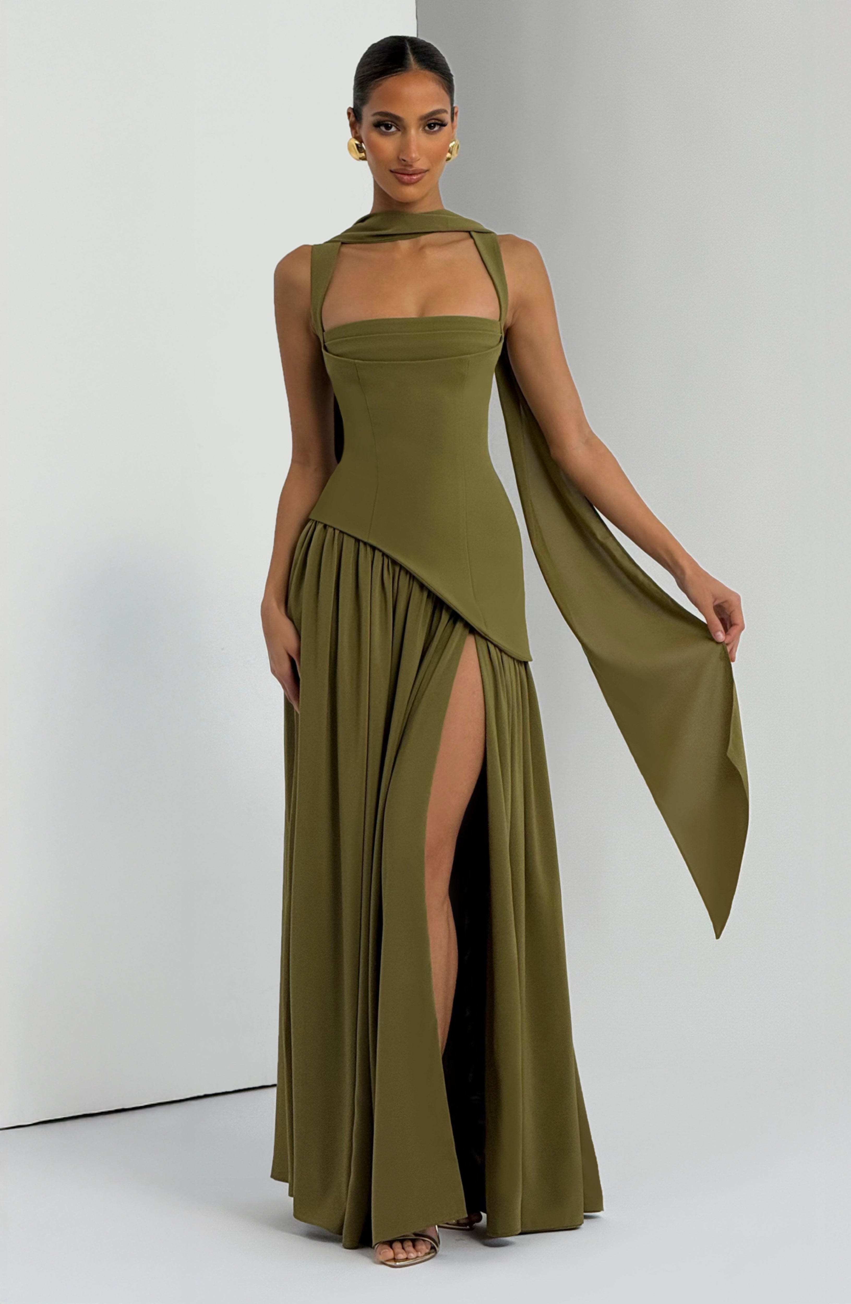 Tullulah Deep Olive Maxi Dress
