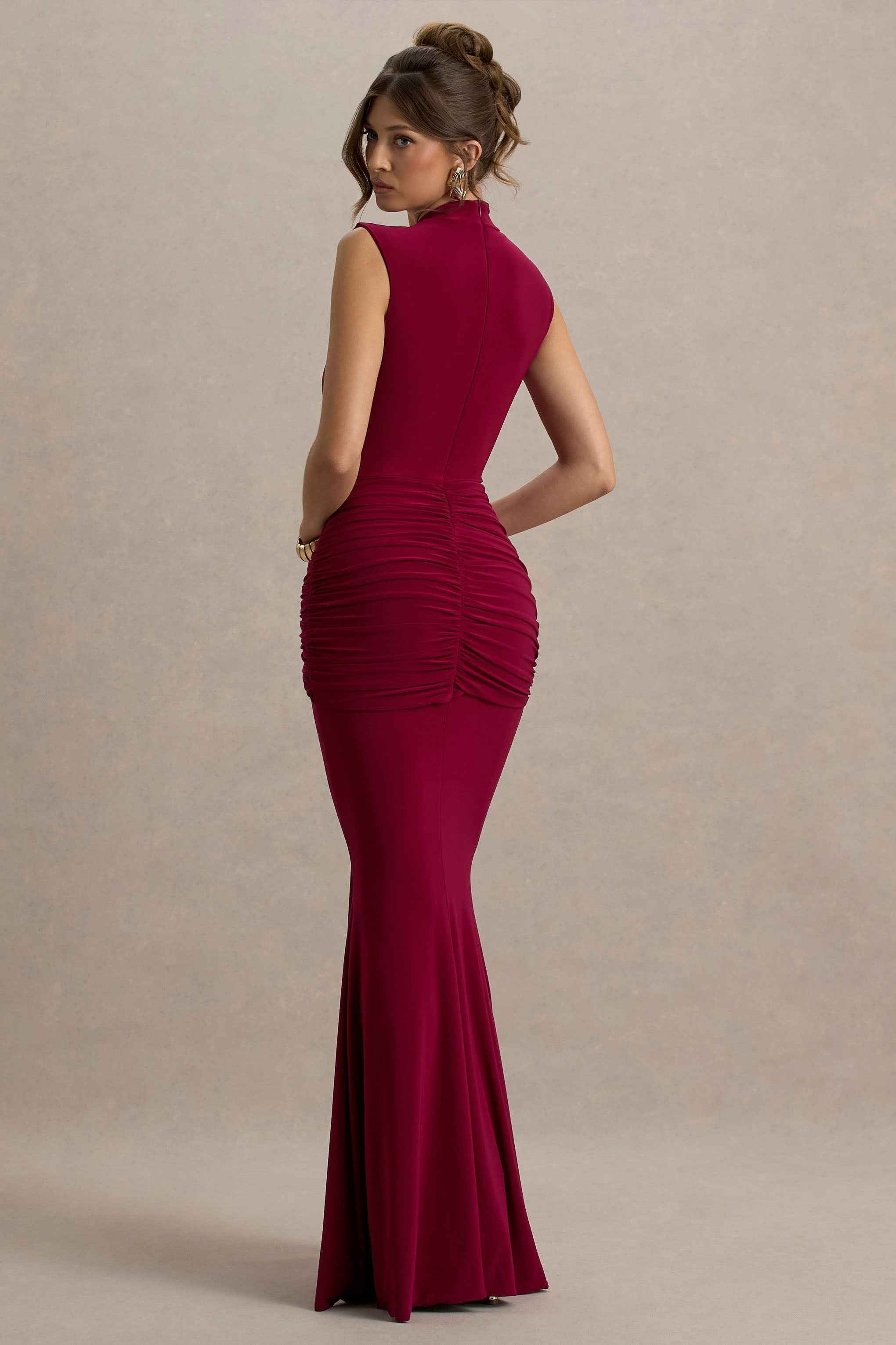 Graziana Maxi Dress - Burgundy Knot Detail