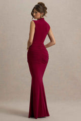 Graziana Maxi Dress - Burgundy Knot Detail