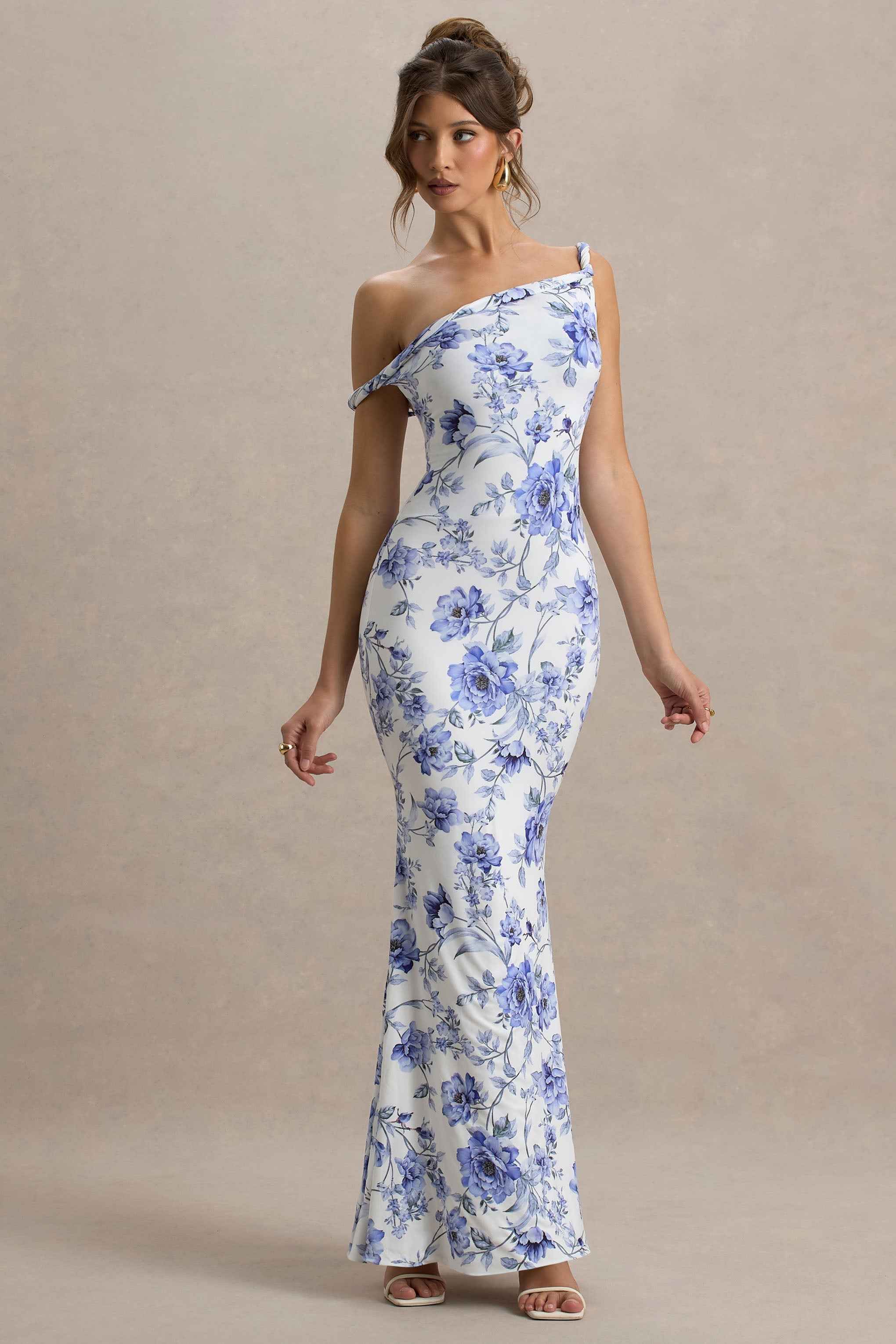 Lita Maxi Dress - Blue Floral Asymmetric
