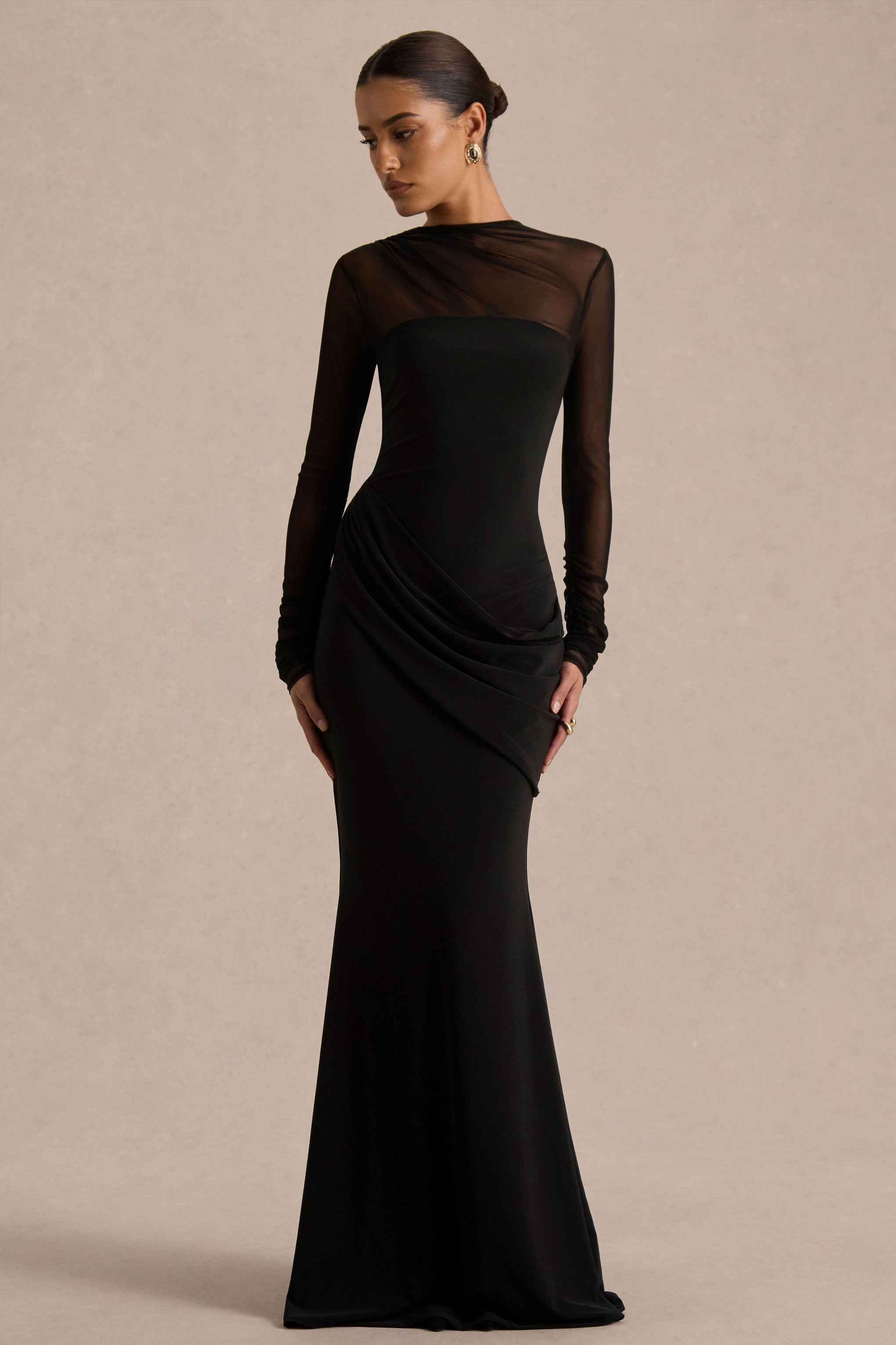 Deema Maxi Dress - Black Jersey Mesh