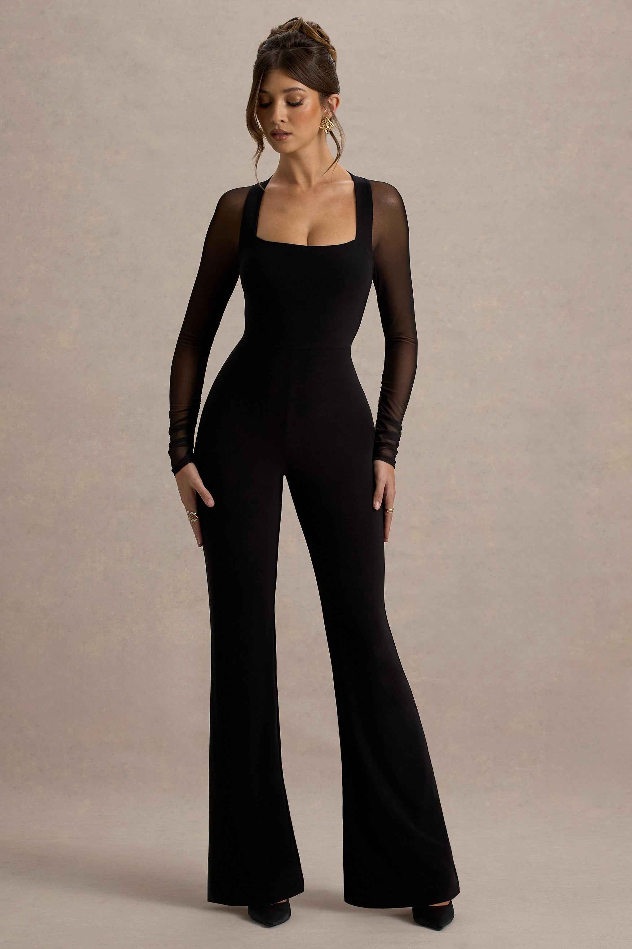 On Track Maxi Dress - Black Mesh Sleeves