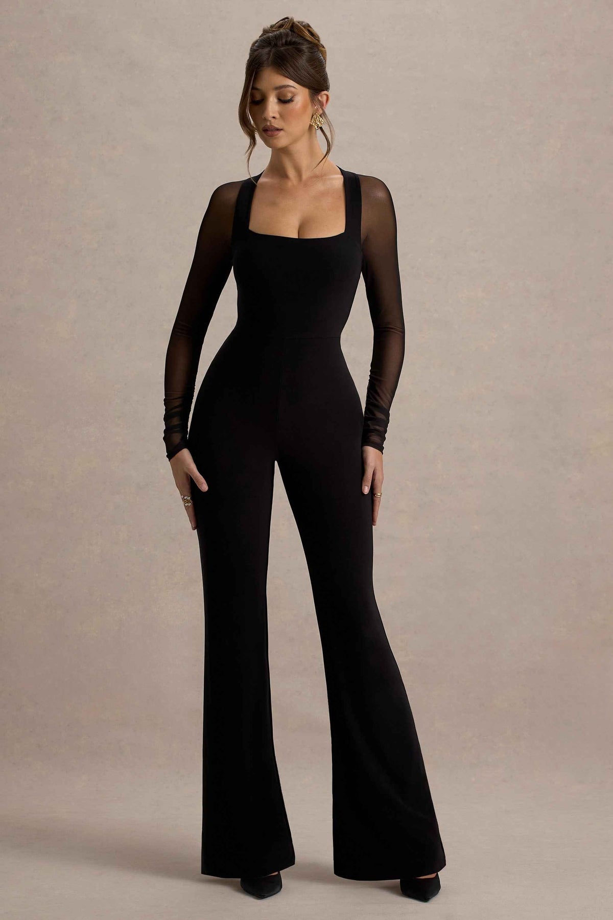 On Track Maxi Dress - Black Mesh Sleeves