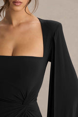 Claretta Maxi Dress - Black Cape Sleeves