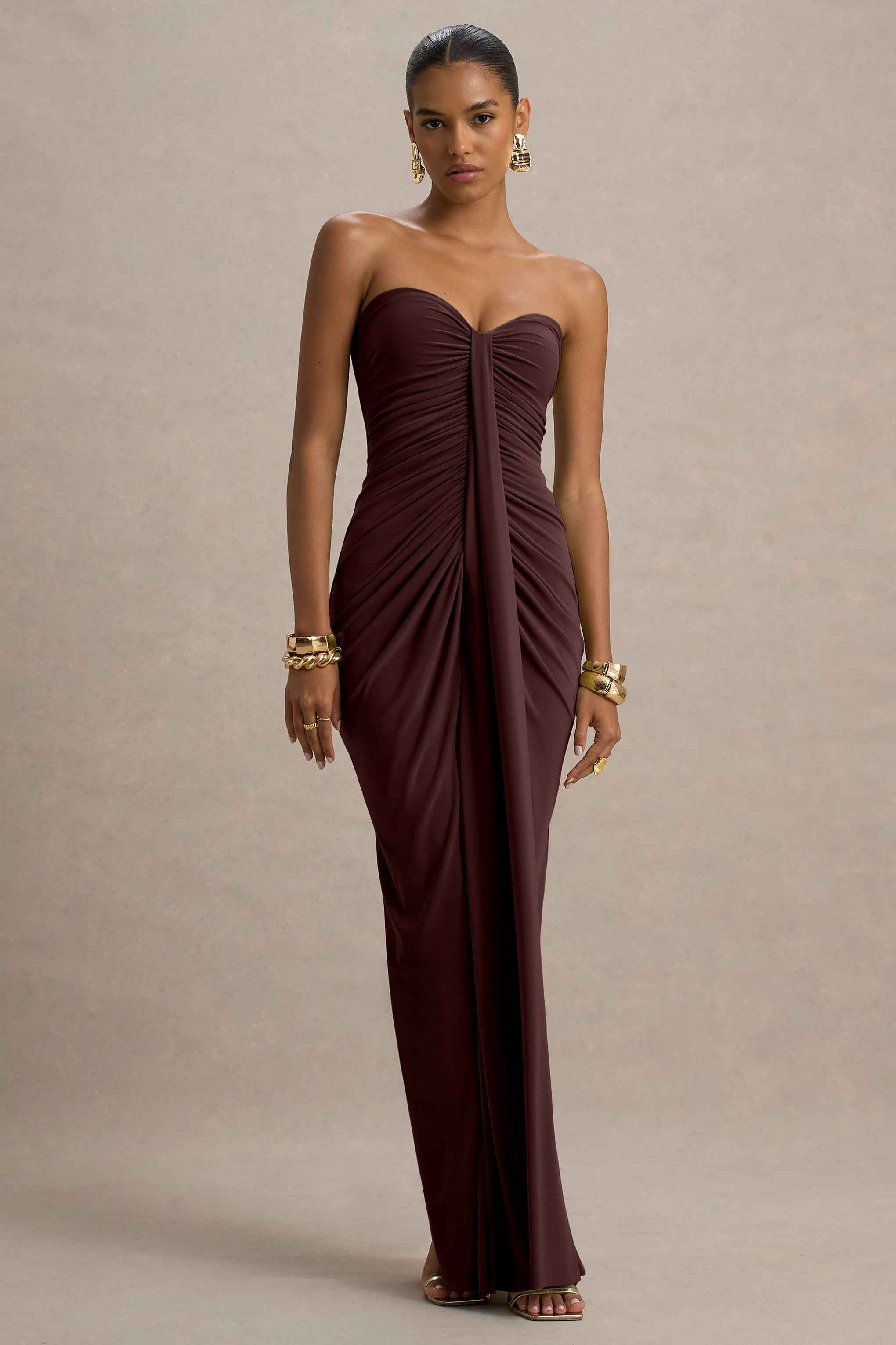 Ali Maxi Dress - Warm Brown Ruched Wrap