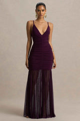 Pasqualina Maxi Dress - Plum Ruched Plunge Neck