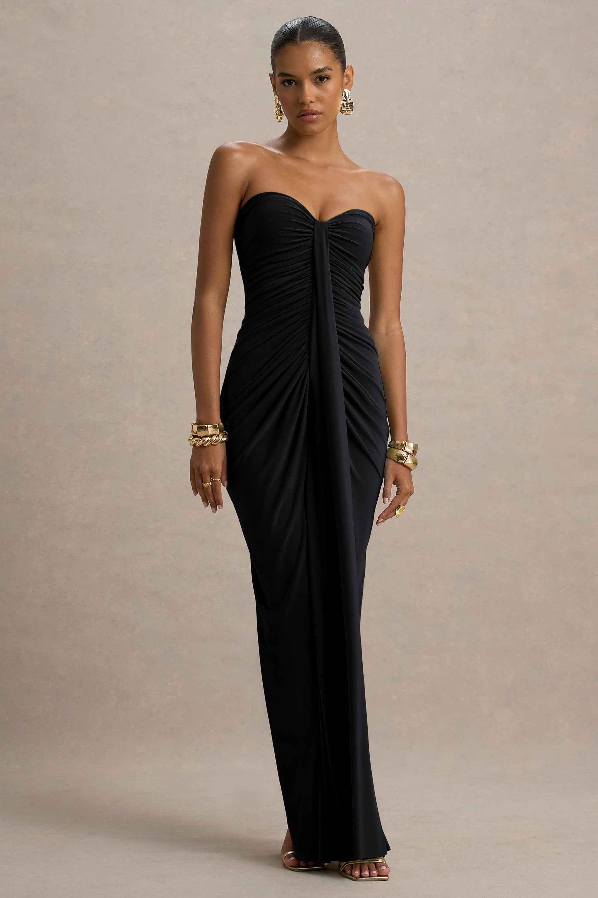 Ali Maxi Dress - Black Sweetheart Ruched