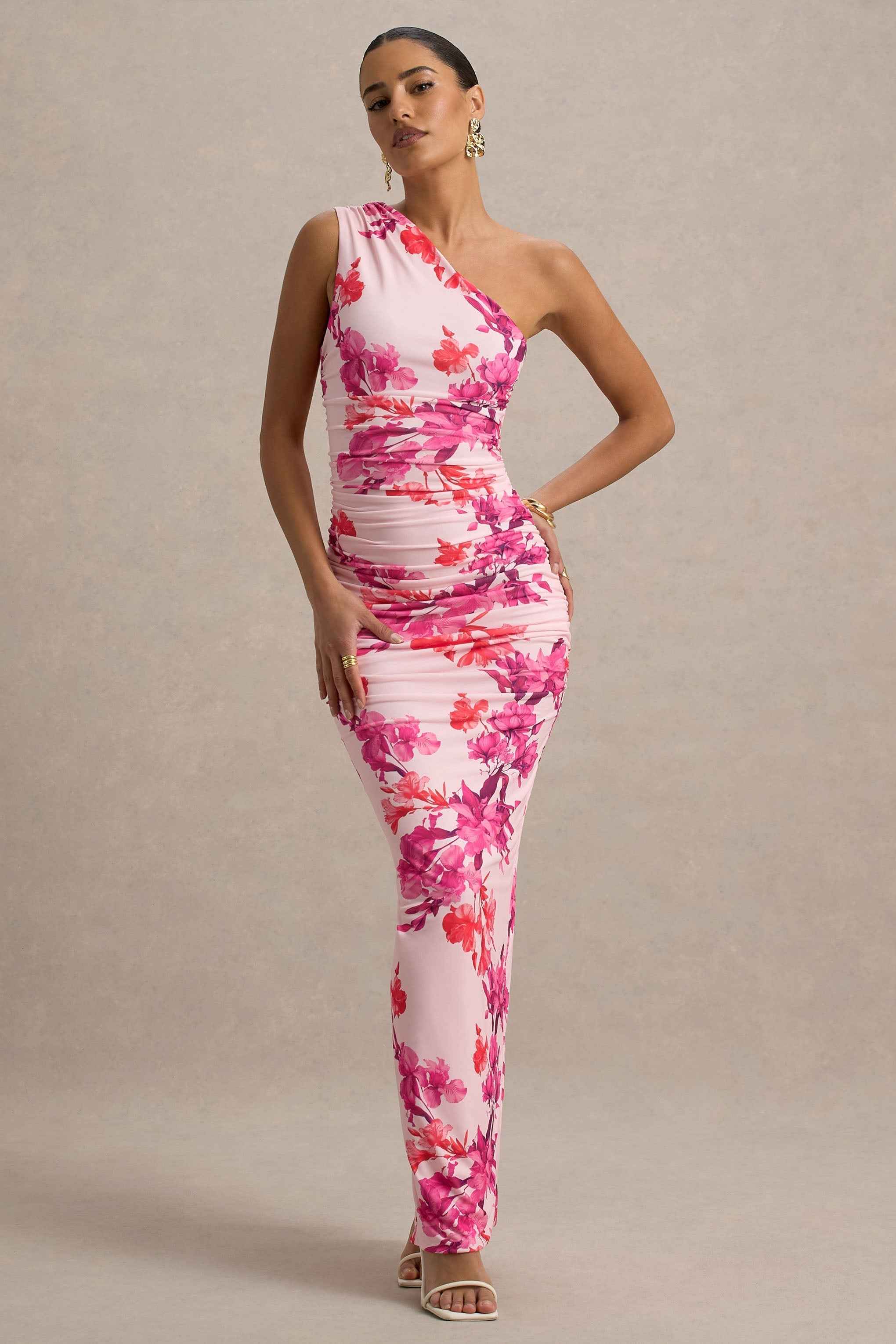 Dalarie Maxi Dress - Pink and Orange Floral Ruched