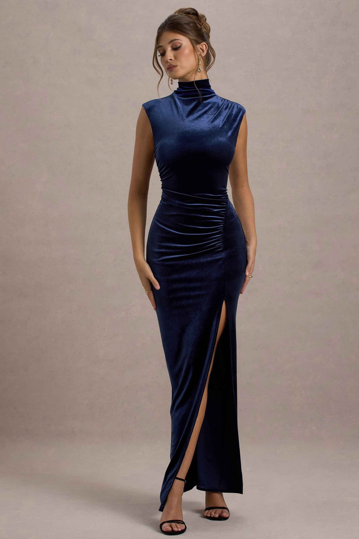 Abilene Maxi Dress - Navy Velvet High-Neck