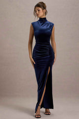 Abilene Maxi Dress - Navy Velvet High-Neck