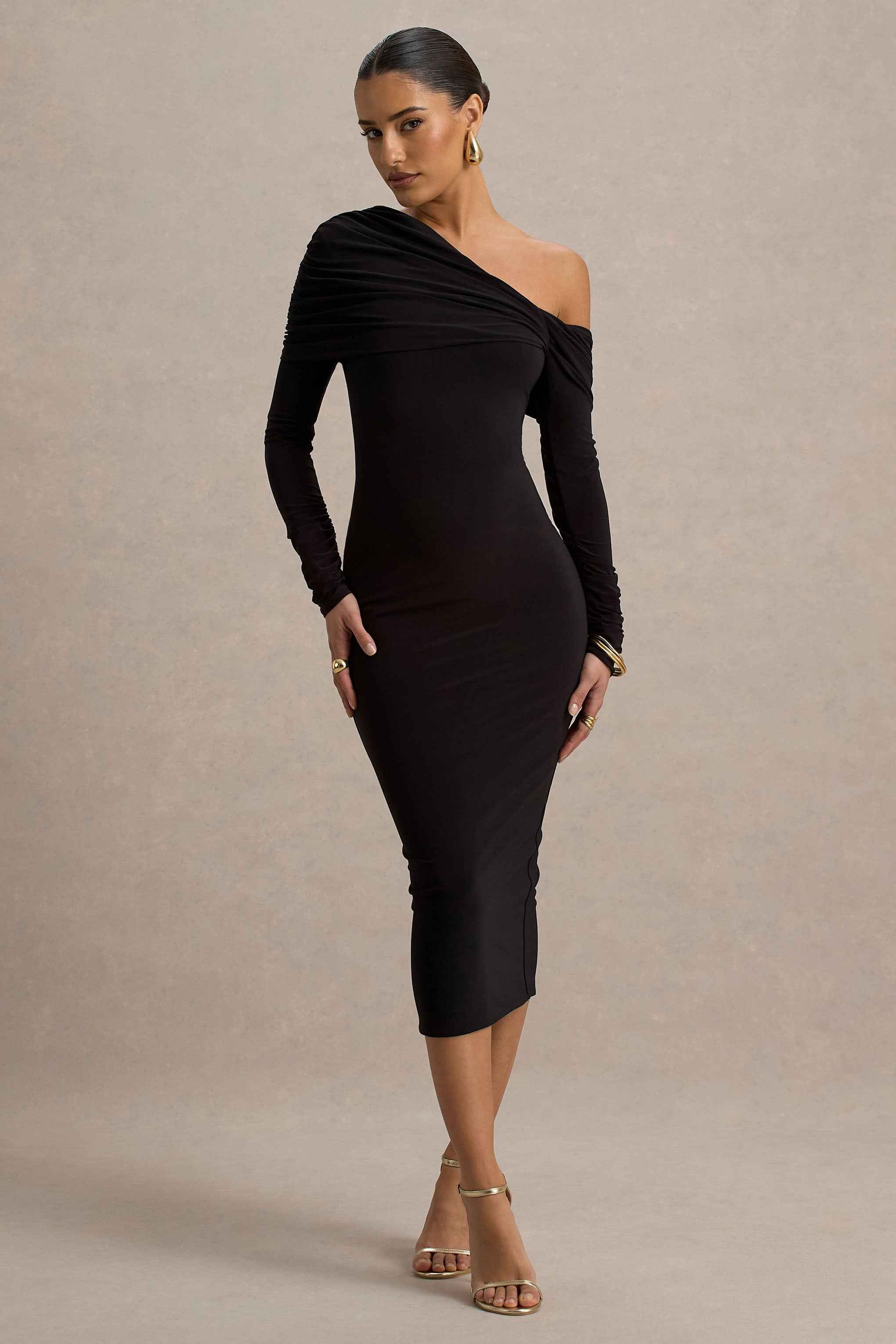 Cleo Midi Dress - Black Mesh Sleeves