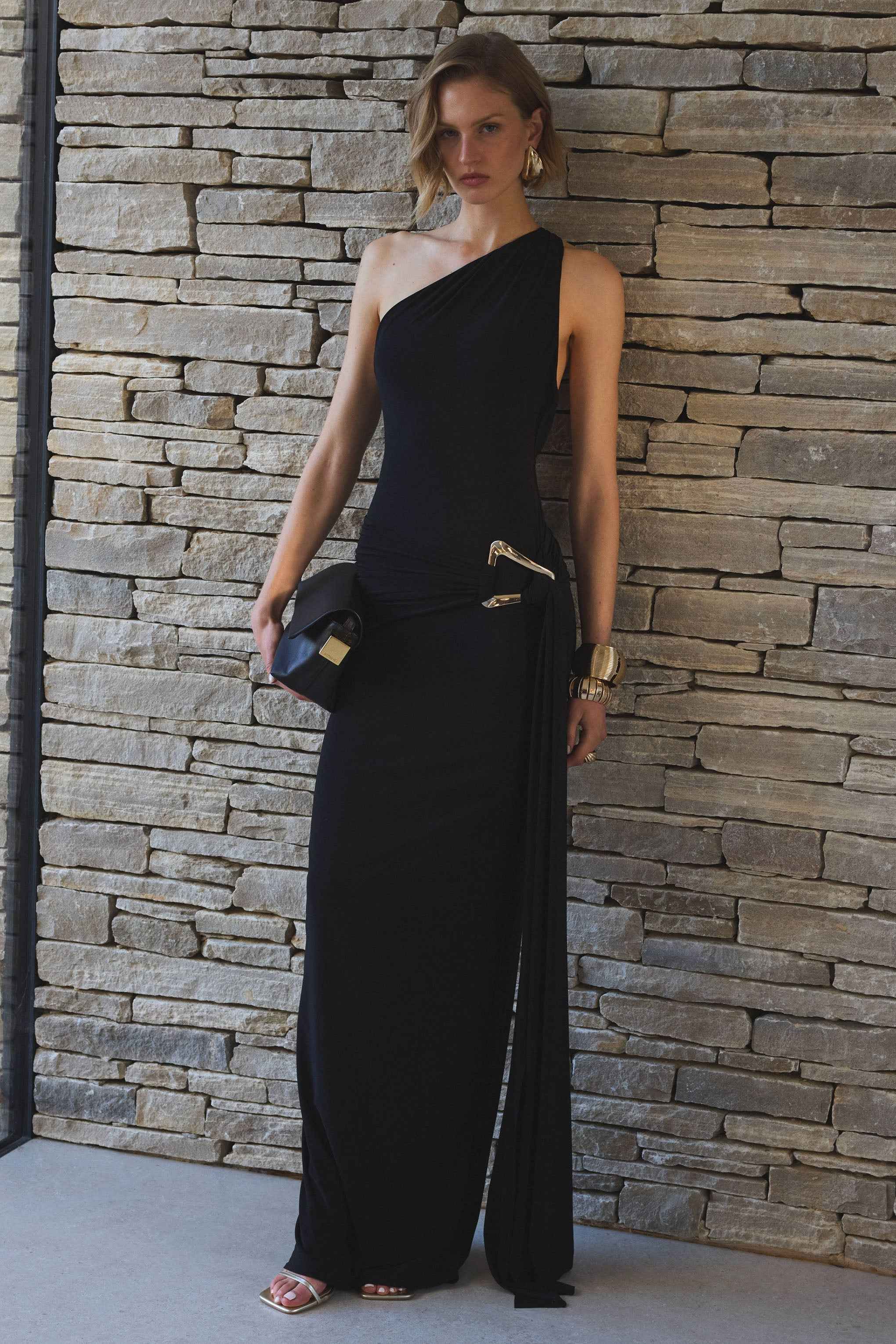 Bonnie Maxi Dress - Black Asymmetric Open-Back