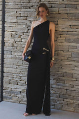 Bonnie Maxi Dress - Black Asymmetric Open-Back