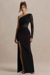Melody Maxi Dress - Black Lace Asymmetric