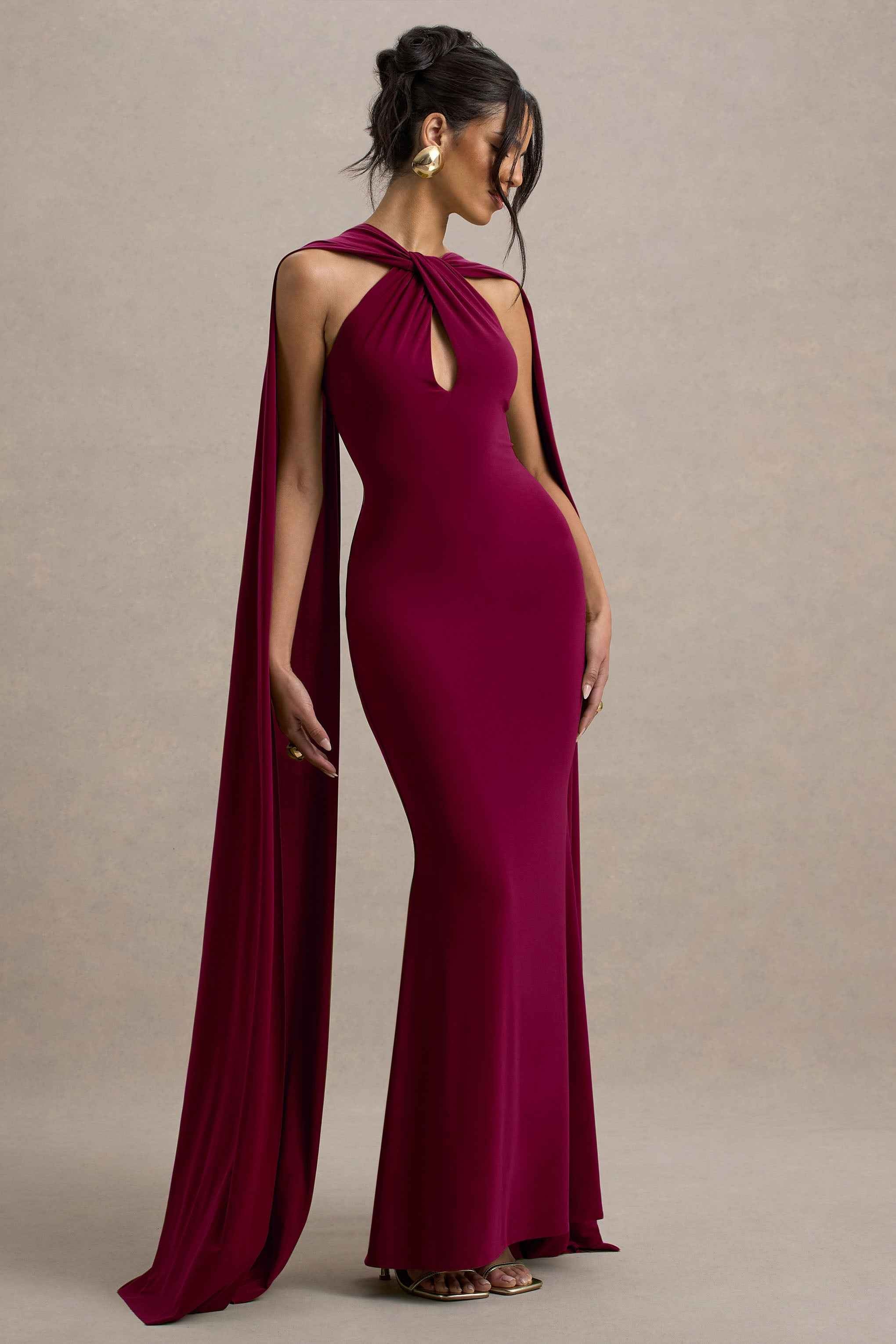 Rhoda Maxi Dress - Burgundy Twist Halter-Neck
