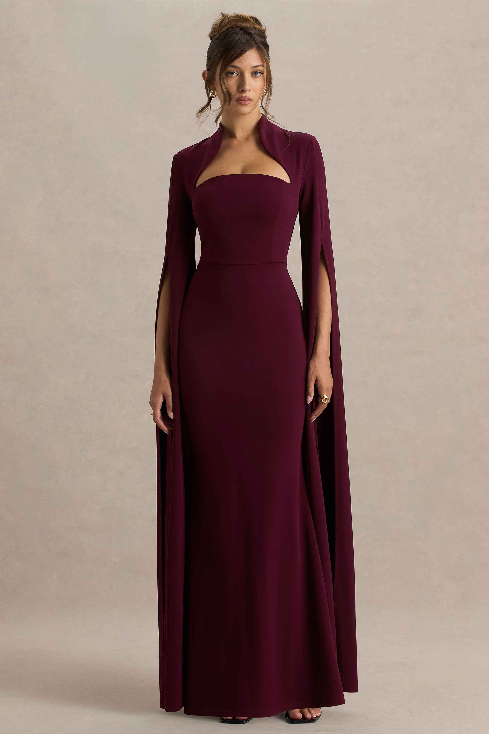 Esme Maxi Dress - Burgundy Cape Sleeves