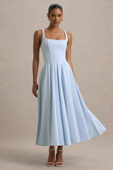 Parina Midi Dress - Powder Blue Pleated Strappy