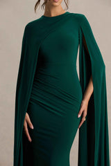 Magdelena Maxi Dress - Bottle Green Asymmetric Cape
