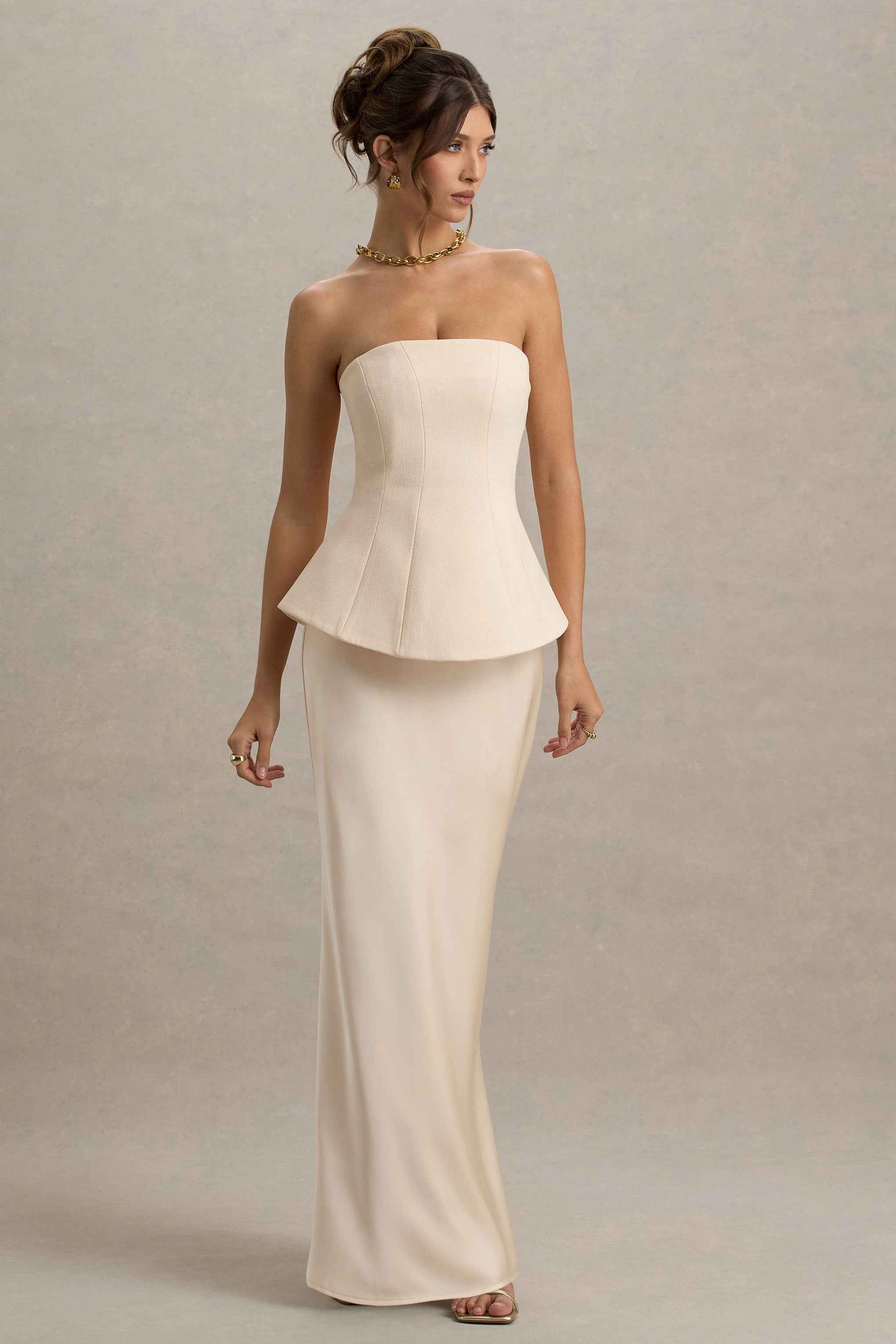 Champagne Strapless Corset Maxi Dress