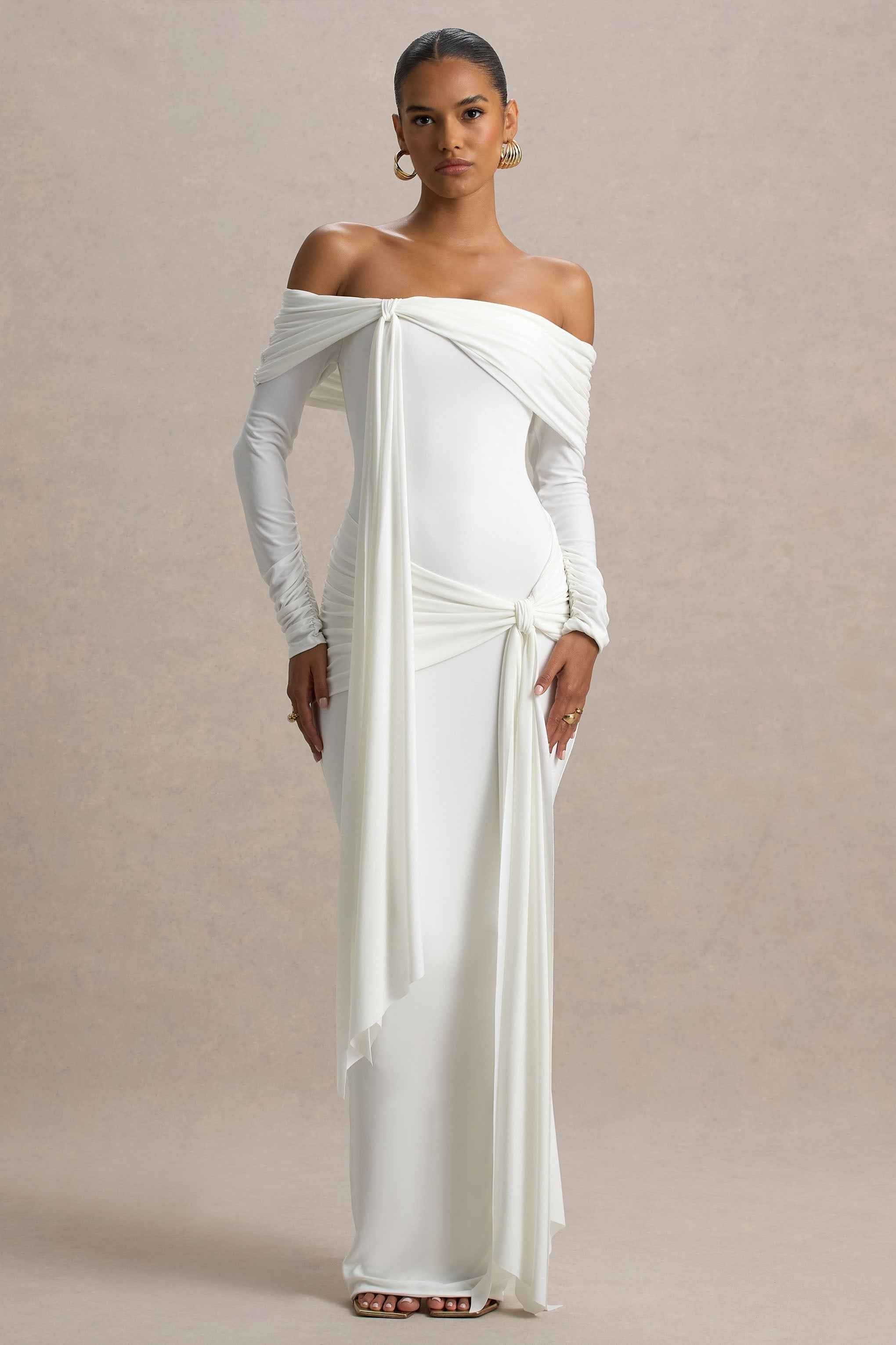 Jovie Maxi Dress - White Bardot Wrap