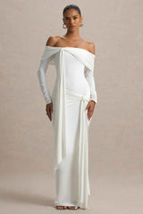 Jovie Maxi Dress - White Bardot Wrap
