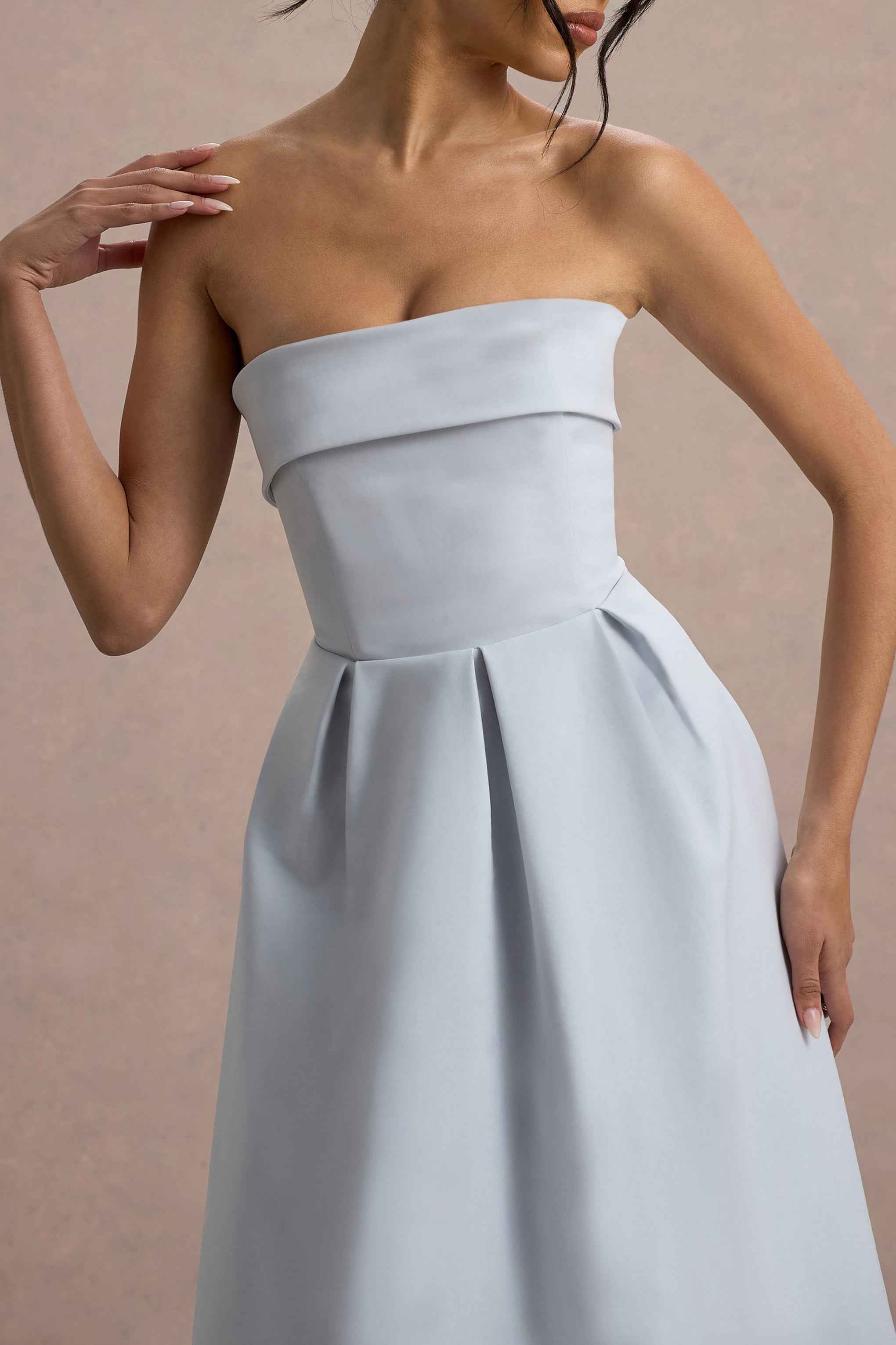 Powder Blue Bandeau Skater Maxi Dress