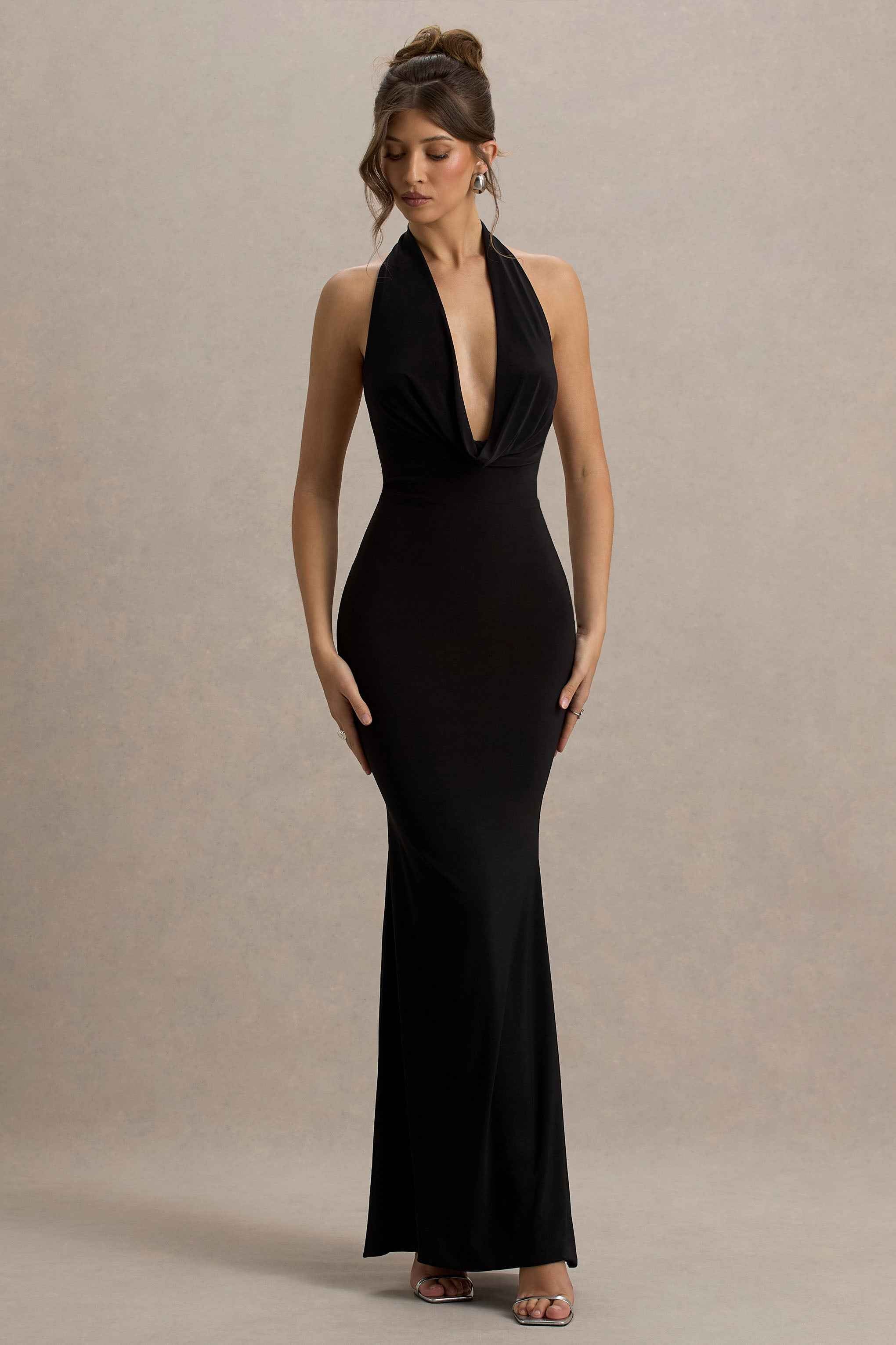 Milani Maxi Dress - Black Cowl Neck Fishtail