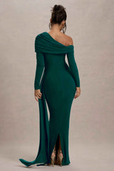 Valina Maxi Dress - Green Ruched Asymmetric
