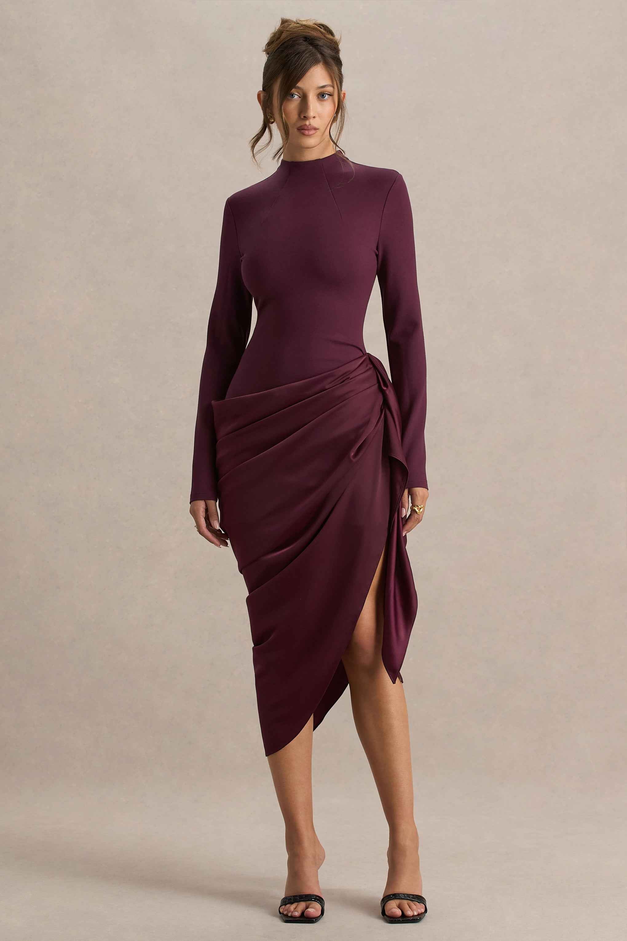 Raffie Midi Dress - Plum Satin Wrap