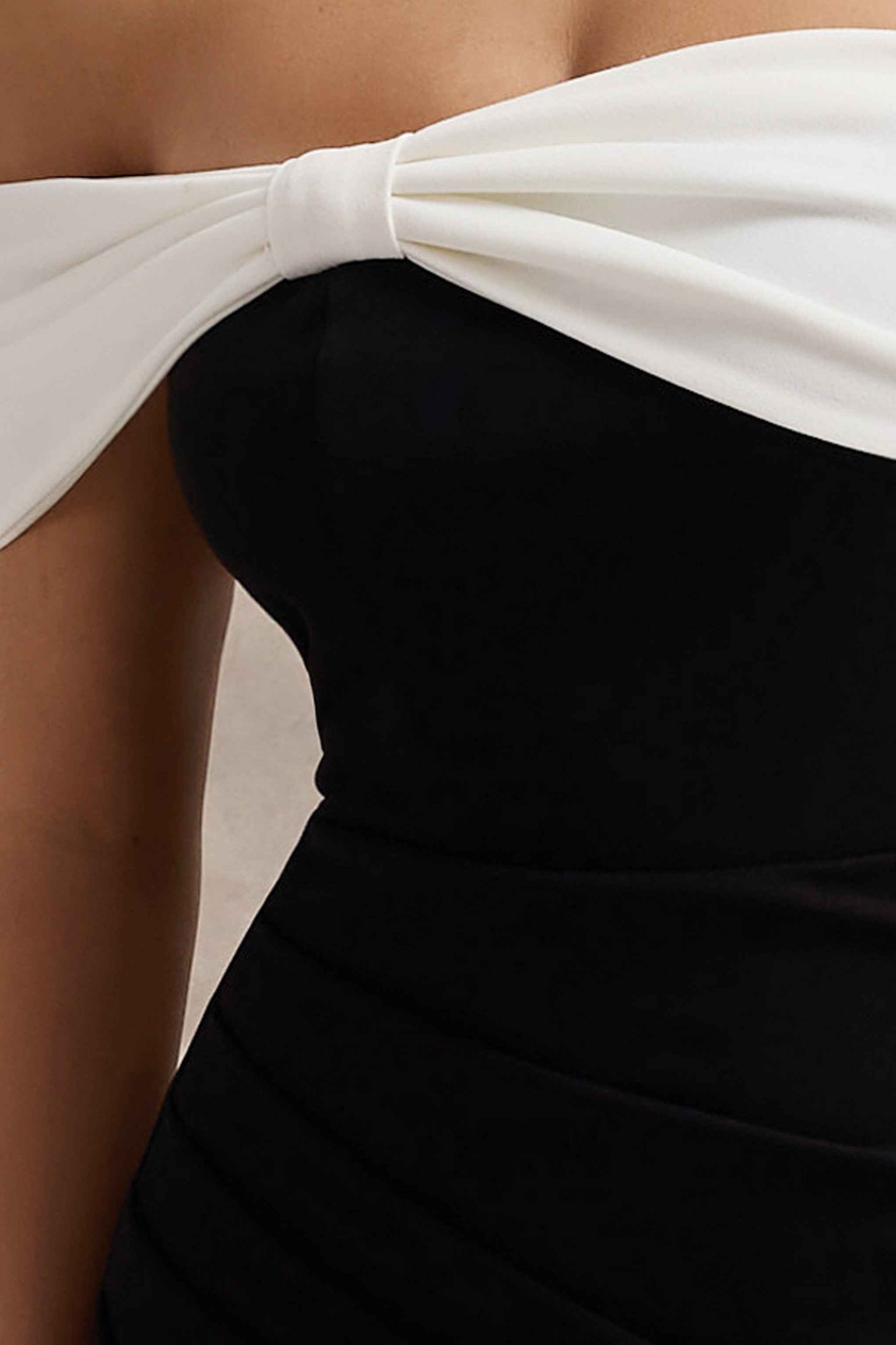 Eva Maxi Dress - Black & White Bardot Bow