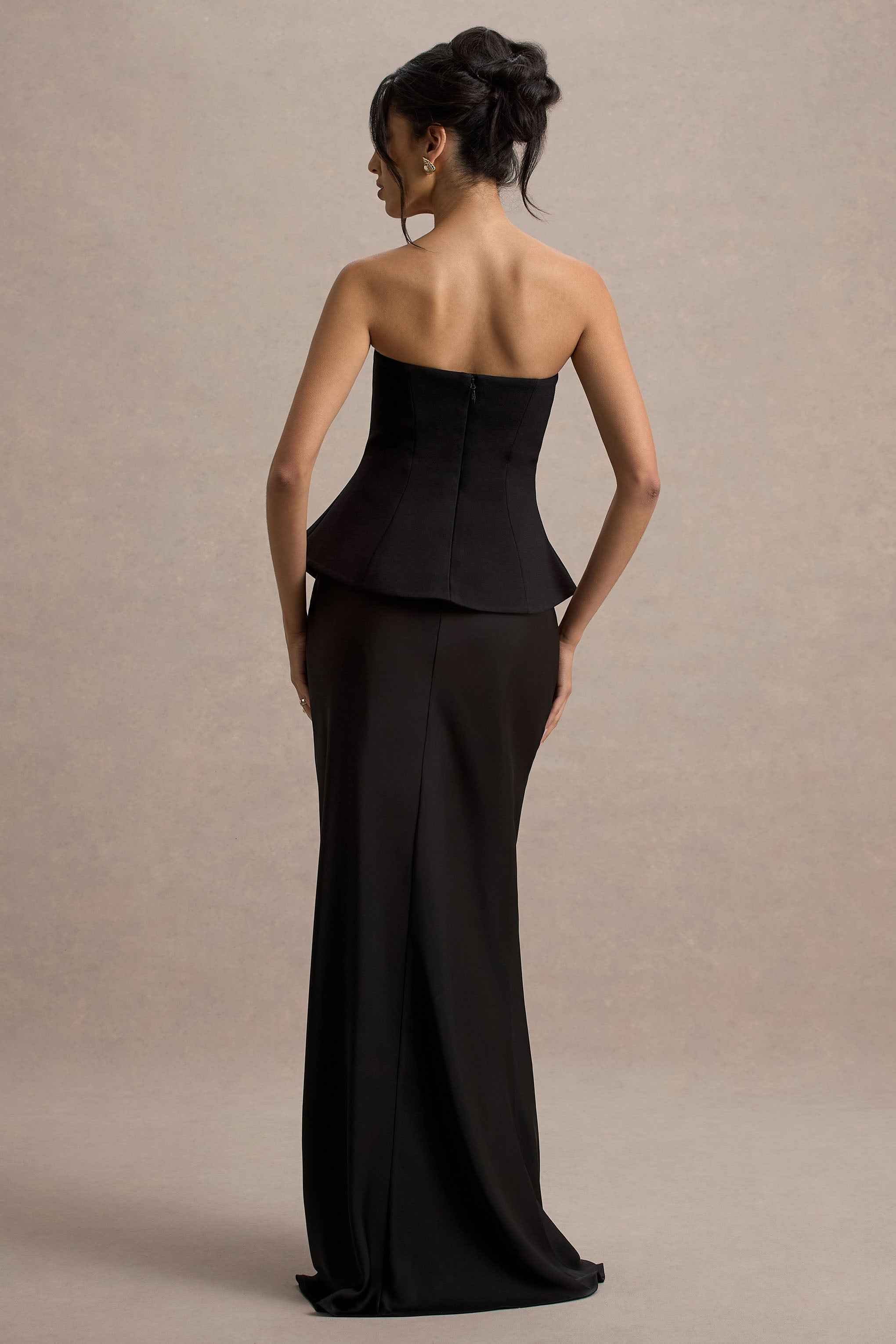 Ohio Maxi Dress - Black Strapless Satin