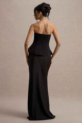 Ohio Maxi Dress - Black Strapless Satin